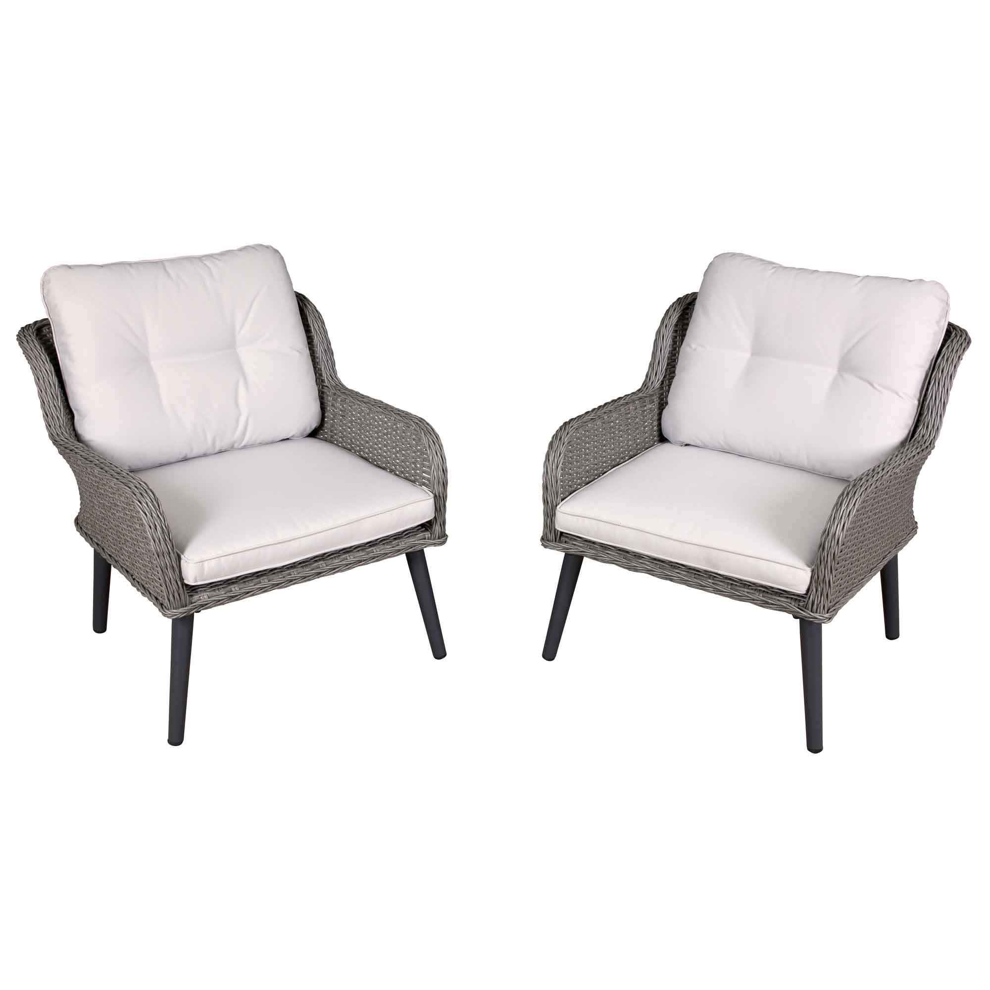 Buxton Rattan Wicker Outdoor Lounge Chairs with Cushion - Grey Patio Furniture Set for Poolside, Garden & Backyard Relaxation DG79