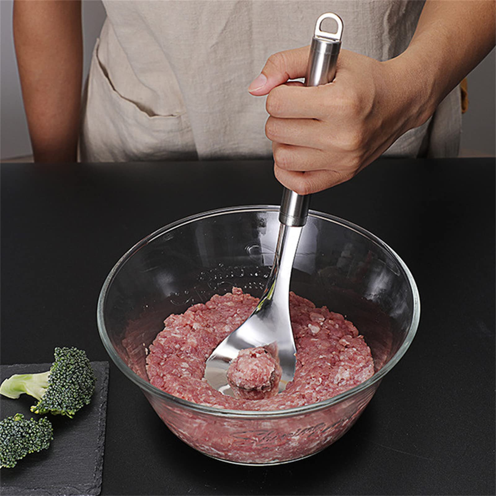 Premium Stainless Steel Meatball Spoon with Long Handle - Professional Meatball Maker for Kitchen, Dining & Bar - Perfect for Cooking, Serving & Garnishing Meatballs