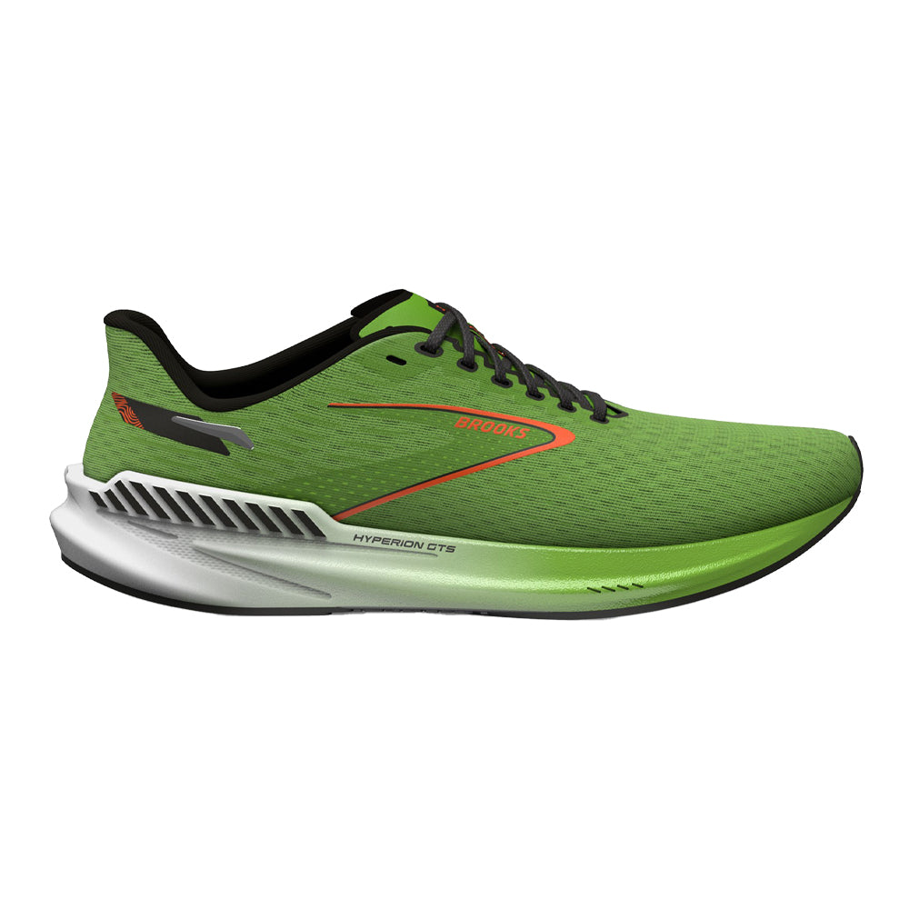 Brooks Hyperion GTS Running Shoes for Men - Green Gecko/Red Orange/White - Size 7.5 D Medium - Lightweight Stability Sneakers for Road Running, Training & Gym Workouts