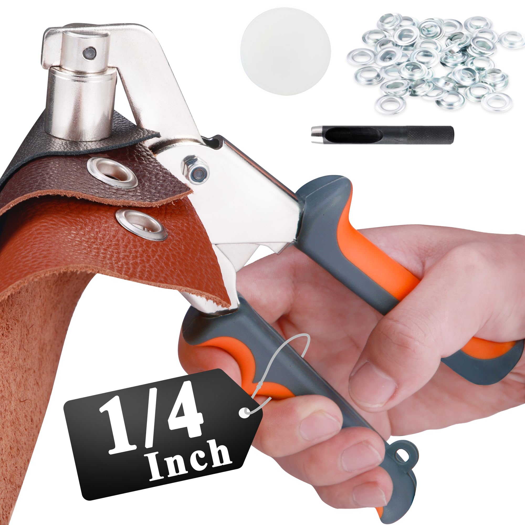 Heavy Duty Grommet Tool Kit - 500pcs 1/4 Inch (6mm) Eyelets with Press Tool for Tarp, Fabric, Banner, Canvas, Leather, Tent & Vinyl - Perfect for DIY Projects, Camping Gear Repair & Crafting