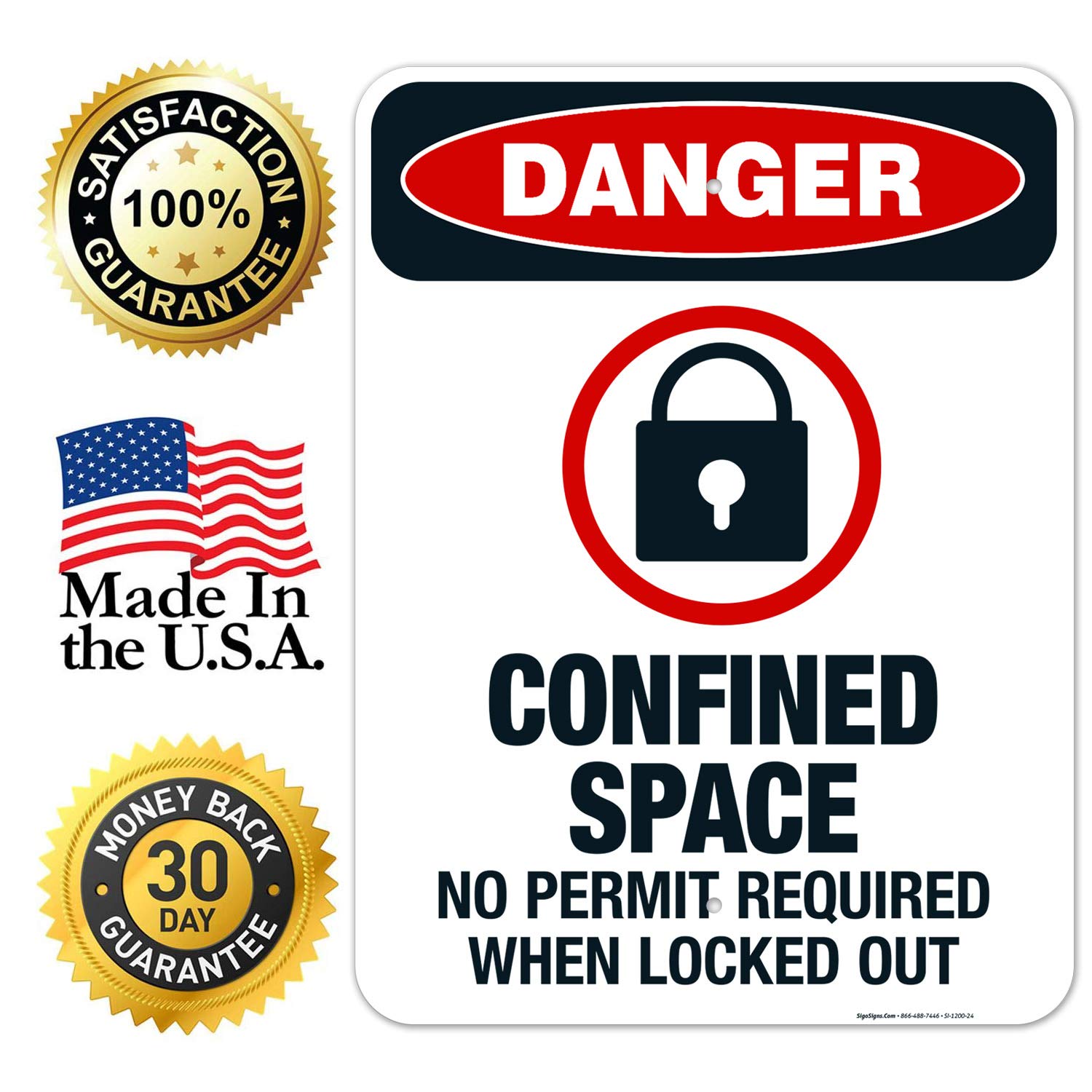 OSHA Danger Sign - Confined Space No Permit Required When Locked Out, 18x24 Inches Rust-Free Aluminum Safety Sign, Fade-Resistant for Indoor/Outdoor Use | Made in USA | Perfect for Construction Sites & Industrial Facilities