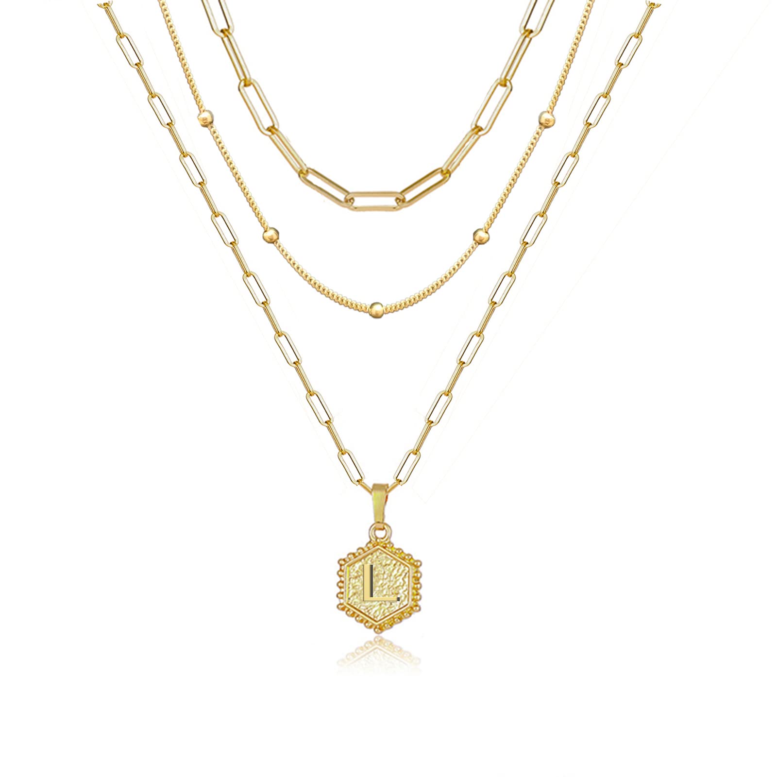14K Gold Plated Initial Necklace for Women - Personalized Hexagon Pendant with Dainty Paperclip Link Chain, Layering Necklace Gift for Her | Birthday, Anniversary, Valentine's Day Present