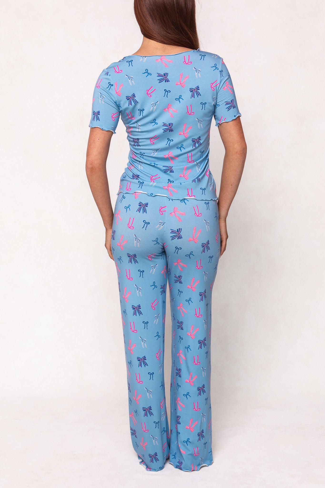 Ozzy Pajama Set for Women - Soft Cotton Sleepwear with Blue Bow Design - Perfect for Lounge, Sleep & Relaxation at Home
