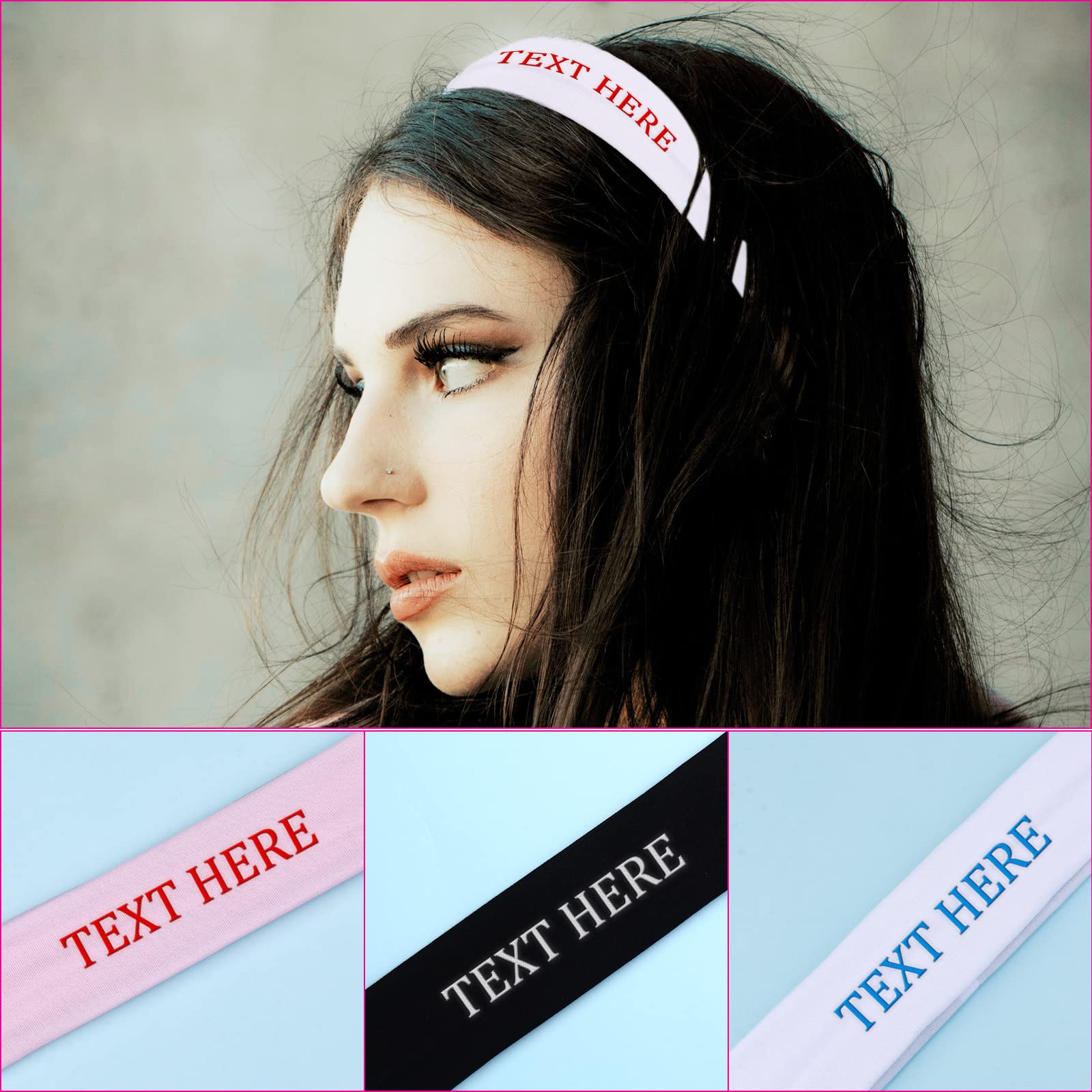 Custom Embroidered Workout Headbands for Women - Personalized Yoga & Fitness Headband with Your Text - Sweat-Wicking Sports Bandana for Running, Gym & Yoga (Black)