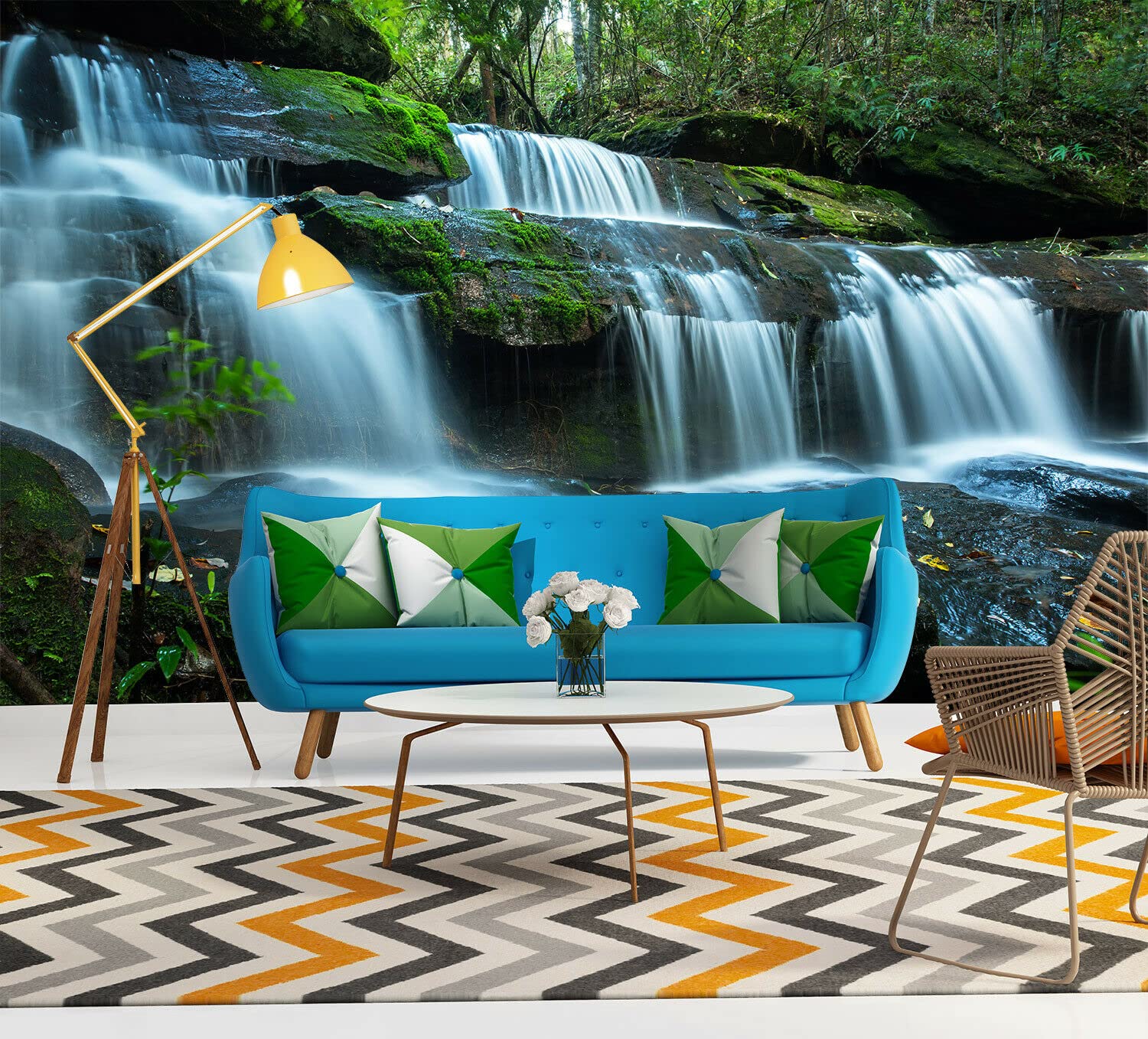 FLFK 3D Green Forest Creek Peel and Stick Wallpaper - Self-Adhesive Removable Wall Mural for Bedroom & Living Room Decor (118x78.7 inches) - Perfect for Nature-Themed Home, Office, Nursery & Dorm Room Wall Decoration