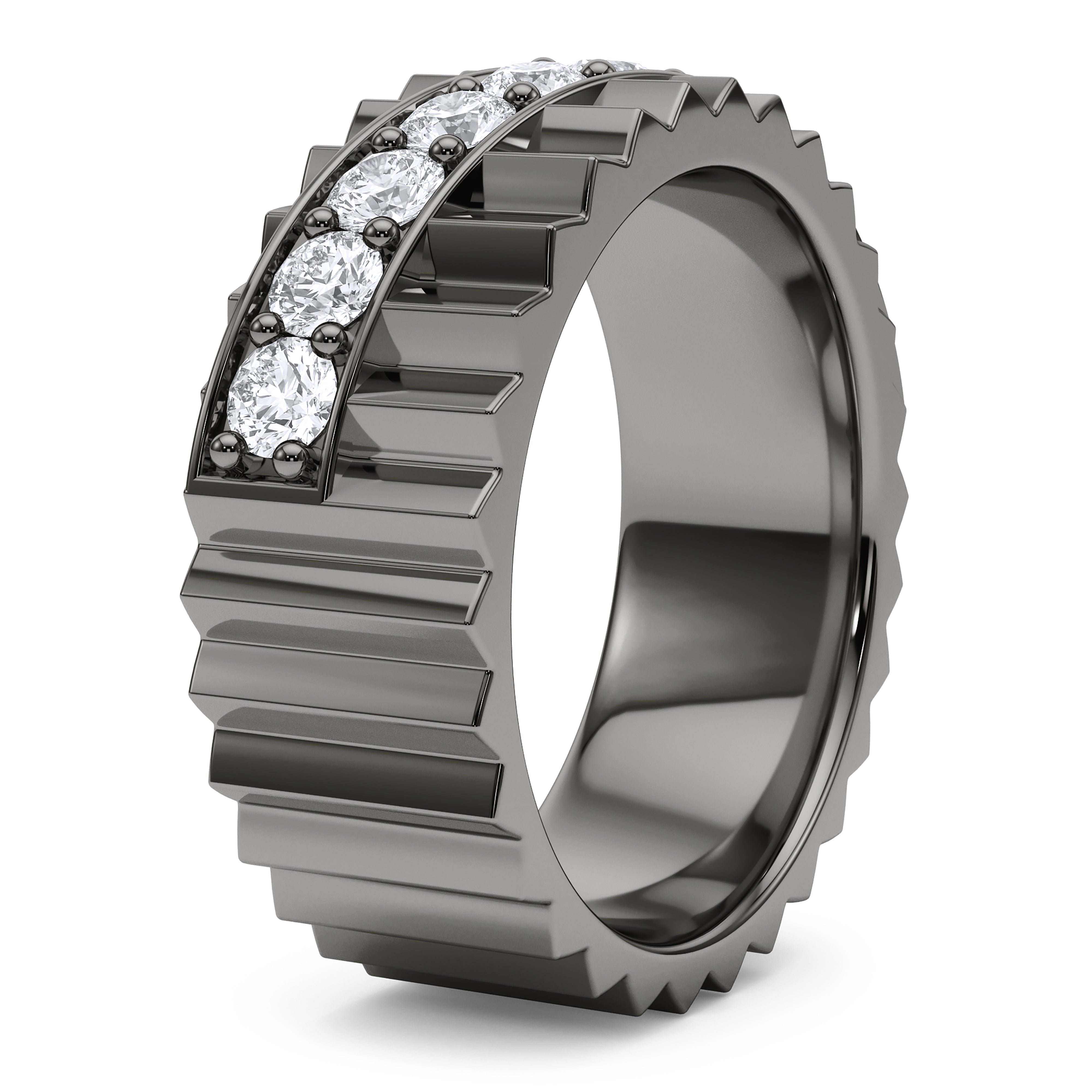 Elegant Diagonal Fluted Diamond Wedding Band Ring - 14K White Gold or Rose Gold Engagement Ring for Women, Perfect for Anniversaries, Proposals & Special Occasions