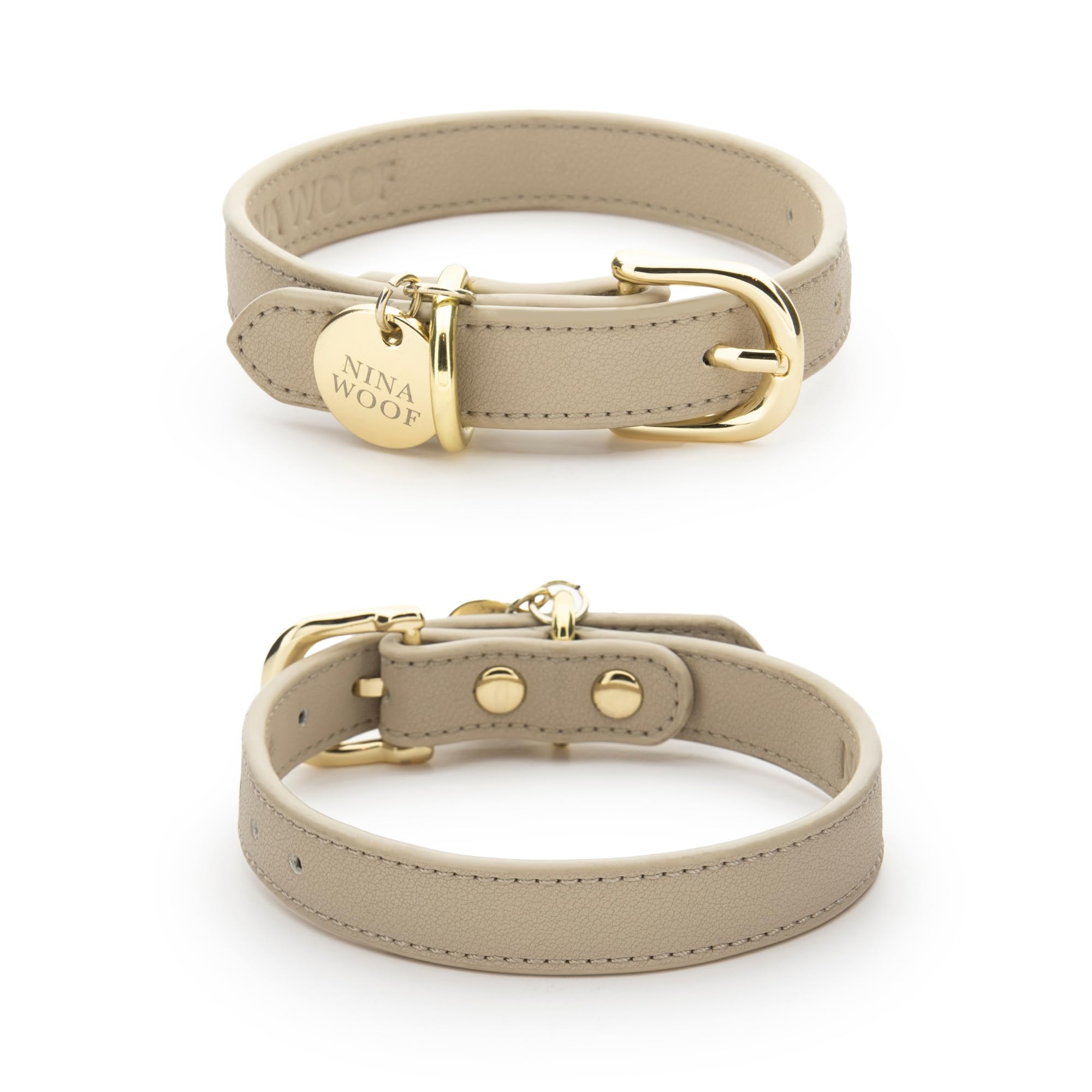 Vegan Soft Leather Dog Collar - Handmade Adjustable Padded Round Collar for Small, Medium & Large Dogs | Beige | Comfortable & Durable Pet Accessory for Daily Walks, Training & Outdoor Adventures