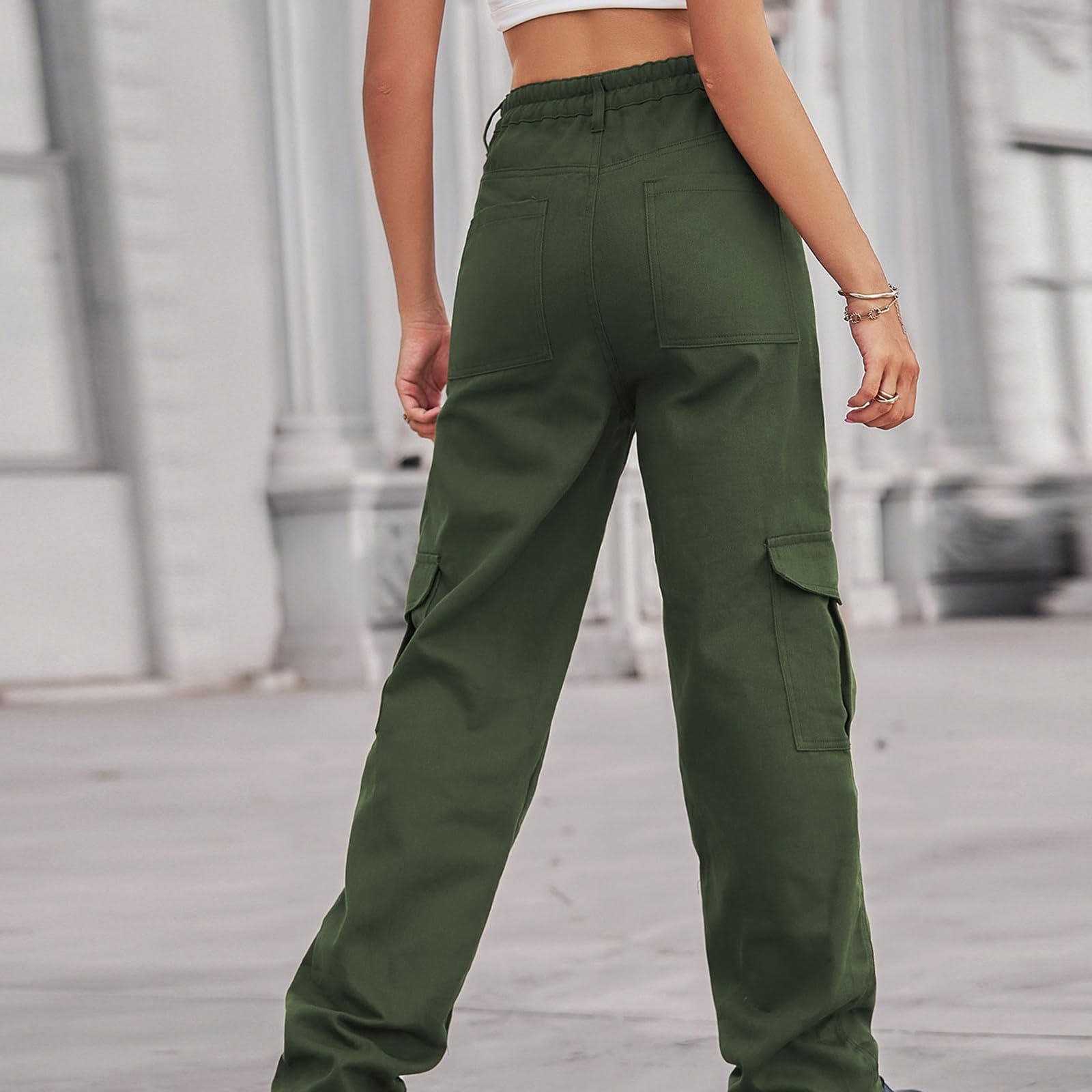 Women's Relaxed Fit Stretch Cargo Pants - High Waist Baggy Y2K Cargo Jeans with Pockets | Wide Leg Hiking Pants for Teen Girls | Perfect for Outdoor Adventures, Streetwear Fashion & Casual Wear