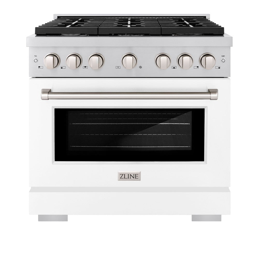 ZLINE 36 Inch 5.2 Cu. Ft. Stainless Steel Dual Fuel Range - 6 Burner Gas Cooktop & Electric Convection Oven with White Matte Door (SDR WM 36) - Perfect for Modern Kitchens, Home Chefs & Gourmet Cooking