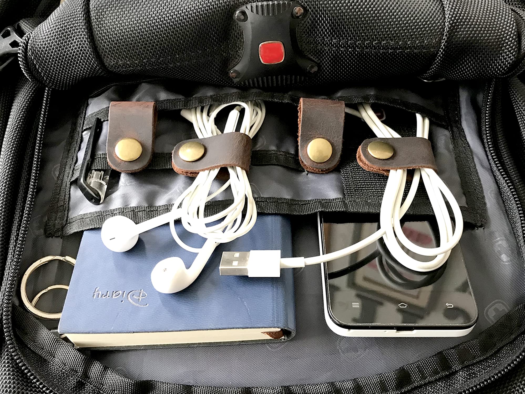 Premium Leather Cord Organizer - Earbud Case, Headphone Wrap & USB Cable Holder for Tangle-Free Storage | Perfect for Travel, Office & Home Use