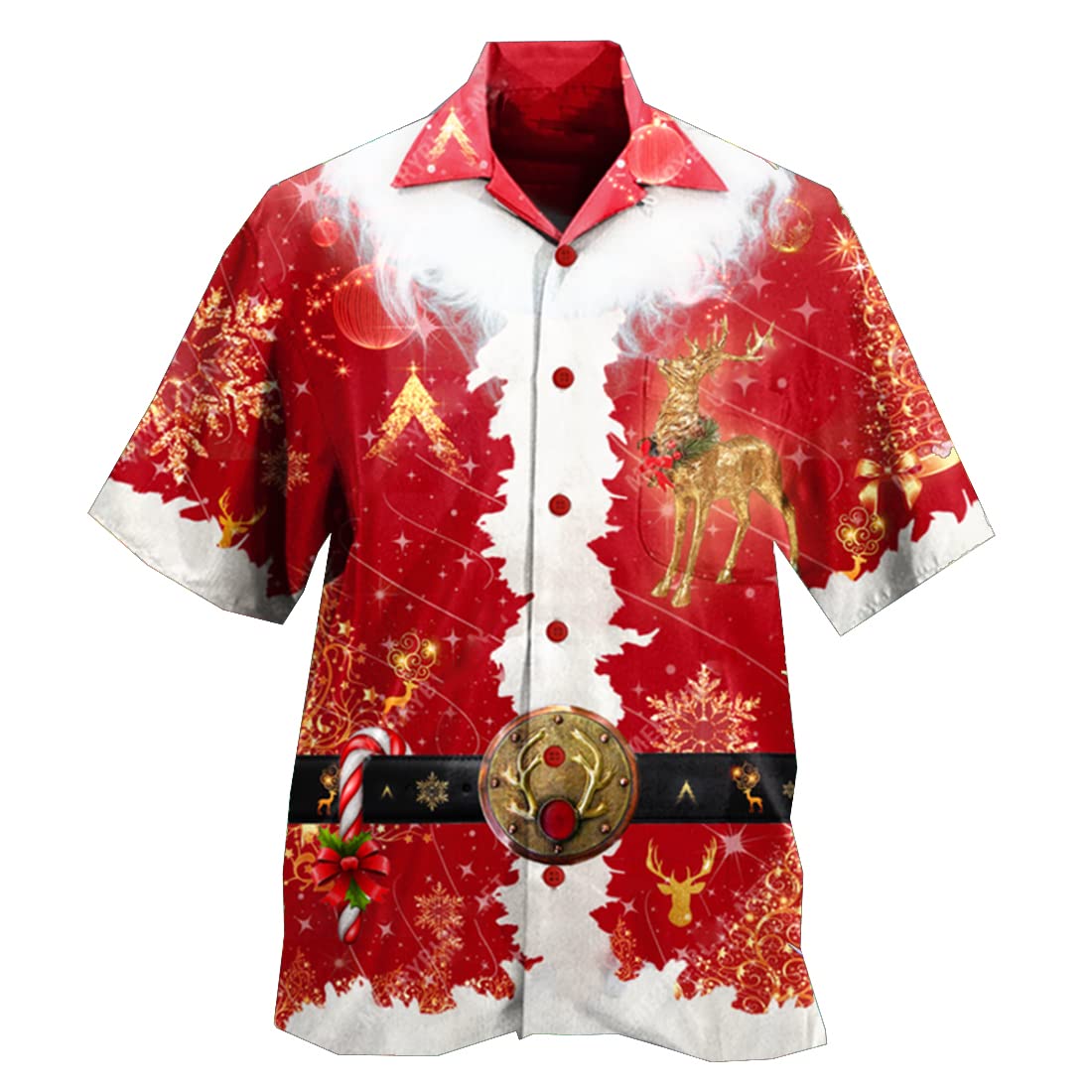 Christmas Hawaiian Shirts for Men & Women - Santa Claus Print Short Sleeve Button Down Shirt Set 104 | Holiday Party, Beach Vacation & Festive Gift Idea