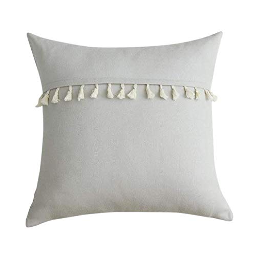 Farmhouse Soft Flannel Lumbar Pillow Cover 18x18 Inches - Skin-Friendly Tassel Decorative Cushion Case for Sofa, Bedroom, Living Room - Light Grey Modern Throw Pillowcase - Perfect Gift for Home Decor