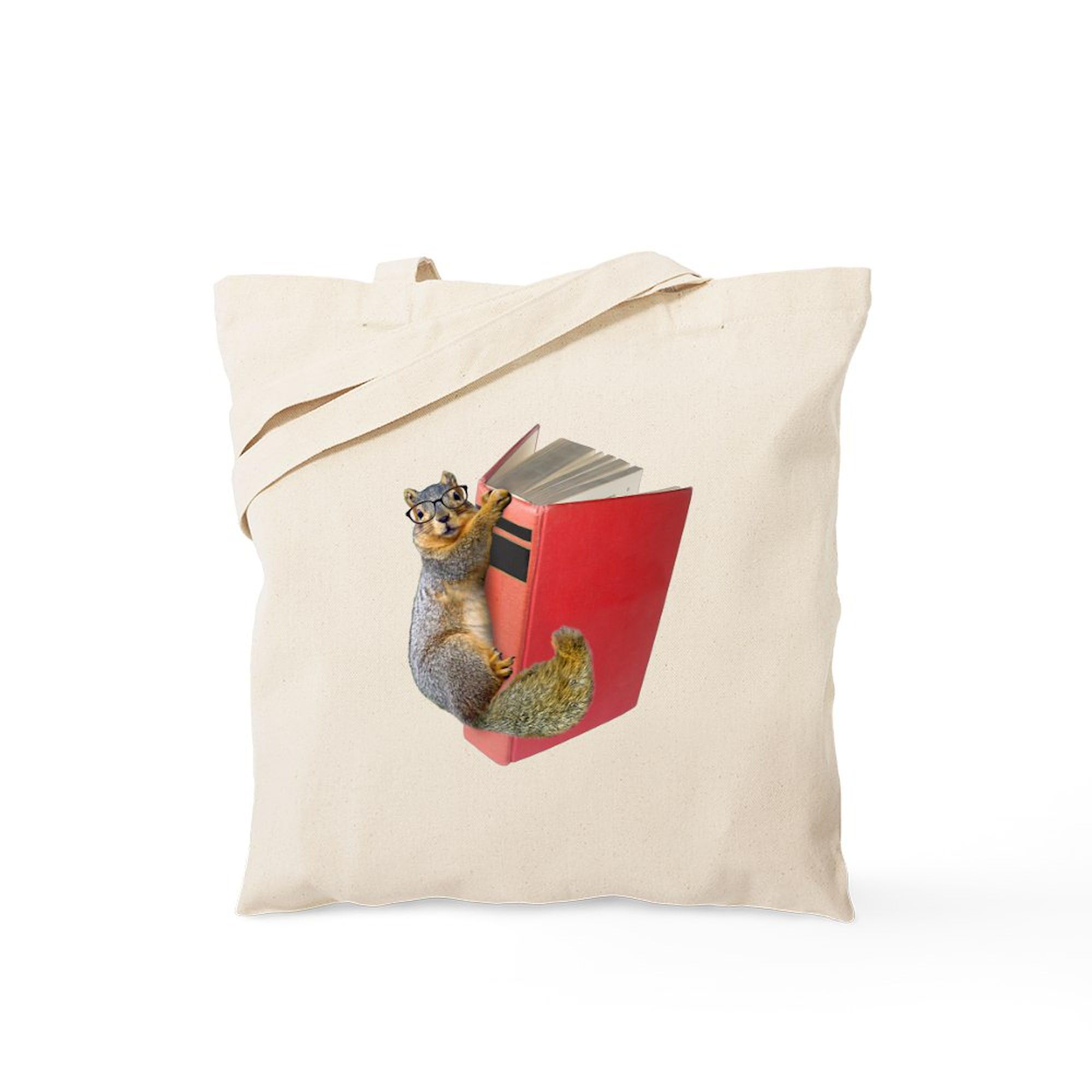 Eco-Friendly Squirrel on Book Canvas Tote Bag - Natural Reusable Shopping Bag for Groceries, Beach & Library | CafePress