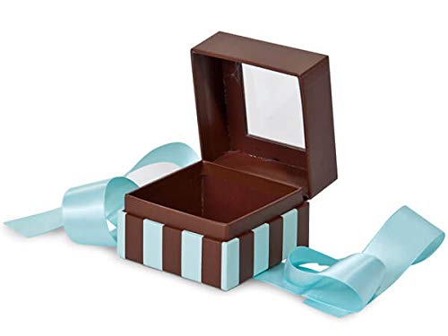 Premium Aqua & Chocolate Stripe Mini Gift Boxes with Ribbon - 2.75x2.75x2 Inch Bulk Packaging (36 Boxes Total - 2 Packs of 18) - Perfect for Wedding Favors, Party Gifts, Jewelry & Small Business Retail - Great for Baby Showers, Bridal Parties, Corporate Events and Holiday Gifting