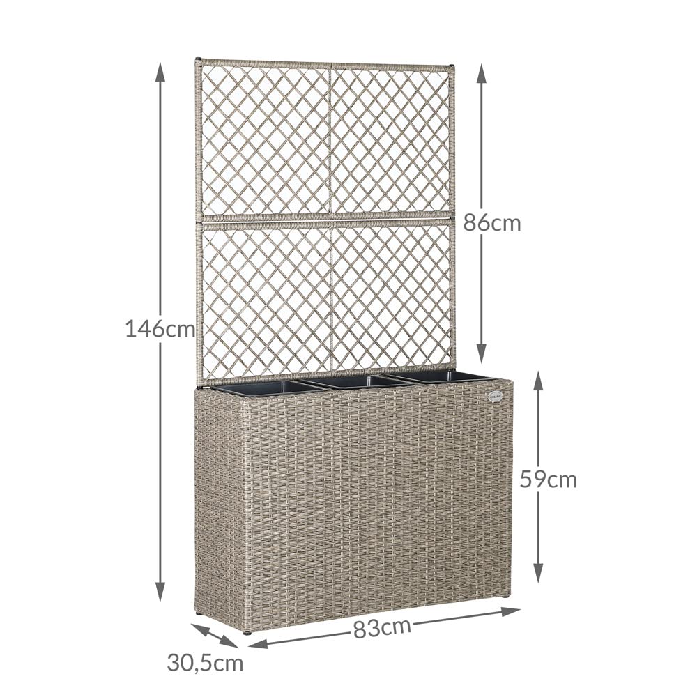Casaria Cream Wicker Flower Pot Set of 3 with Trellis - 57.5