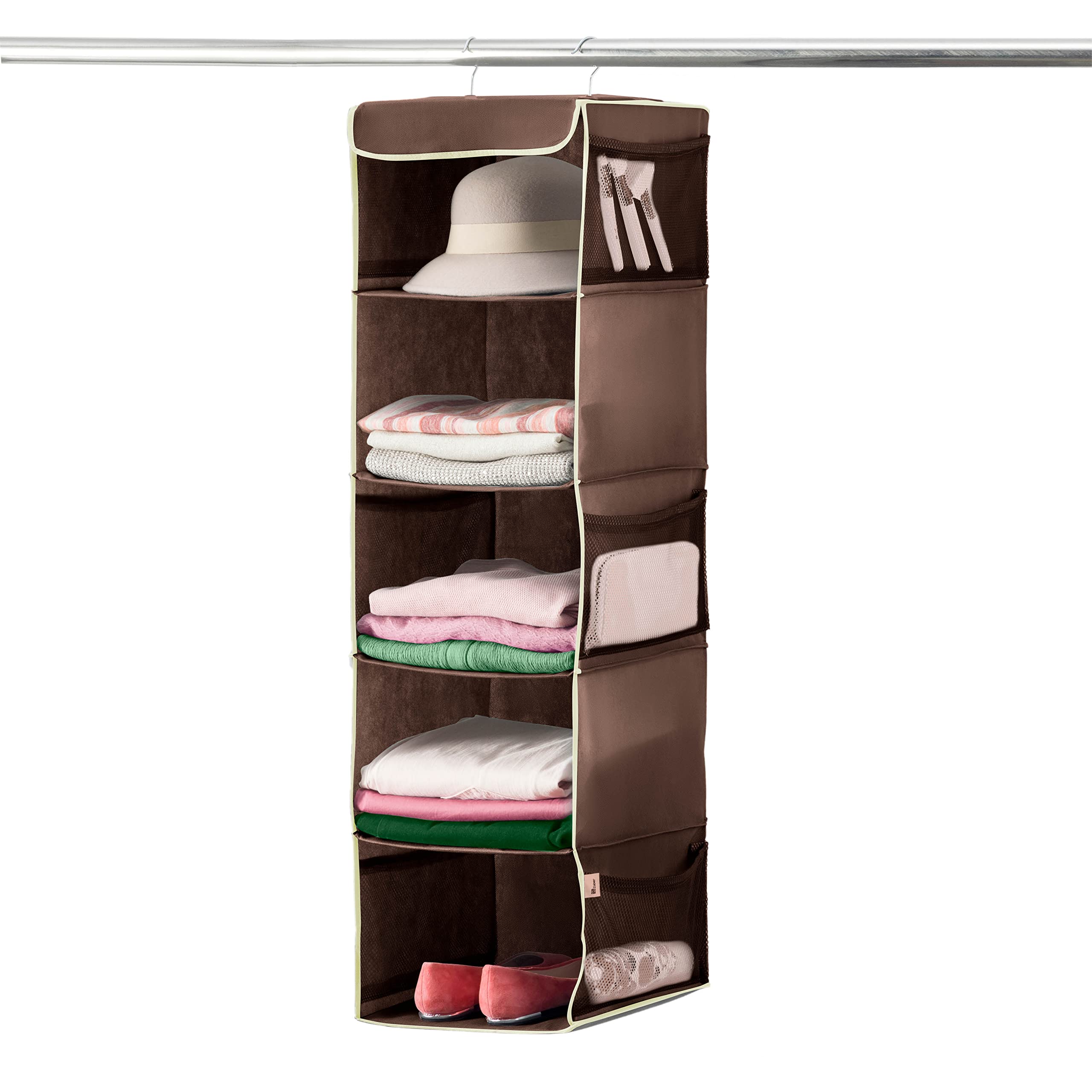 ZOBER 5-Shelf Hanging Closet Organizer - Space Saving Storage Shelves for Clothes, Towels, Toys - Perfect for College Dorm, Nursery, Home & Office Organization - Ideal for Small Spaces and Closet Storage Solutions