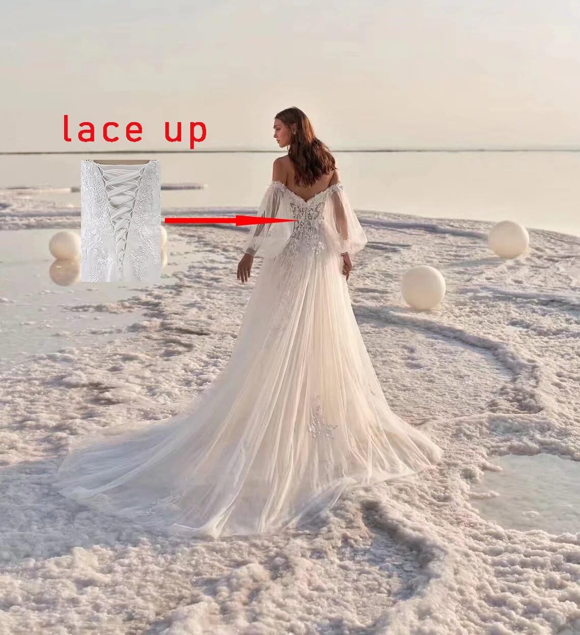 Smileven Women's Lace Applique Wedding Dress 2022 - Elegant Tulle Bridal Gown for Bride | Perfect for Church Ceremony, Beach Wedding & Formal Reception