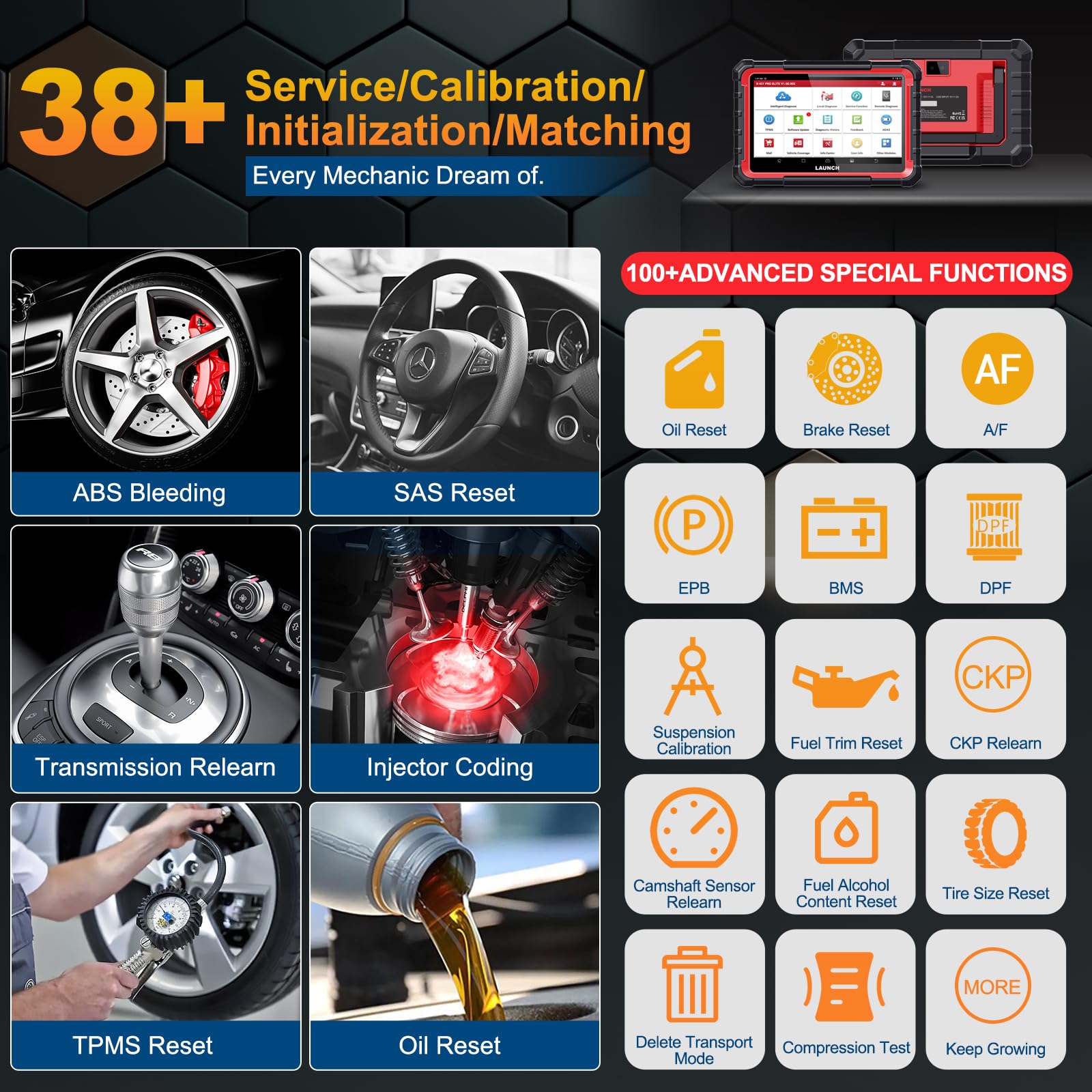 2025 LAUNCH X431 PRO Elite OBD2 Scanner - Bi-Directional Diagnostic Tool with ECU Online Coding, Full System Coverage, 37+ Reset Services, CANFD/DOIP, FCA, Key Programming (2 Years Free Updates) - Perfect for Auto Shops & DIY Car Maintenance