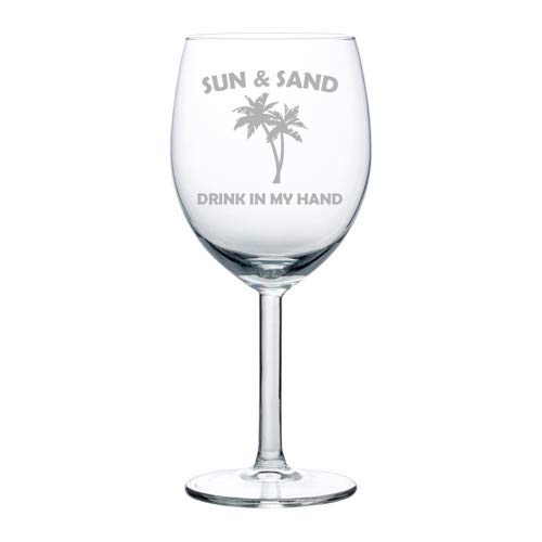 Funny Wine Glass Goblet - 10 oz Sun and Sand Design with 'Drink in My Hand' Quote - Perfect for Beach Parties, Summer BBQs, and Humorous Gift Giving