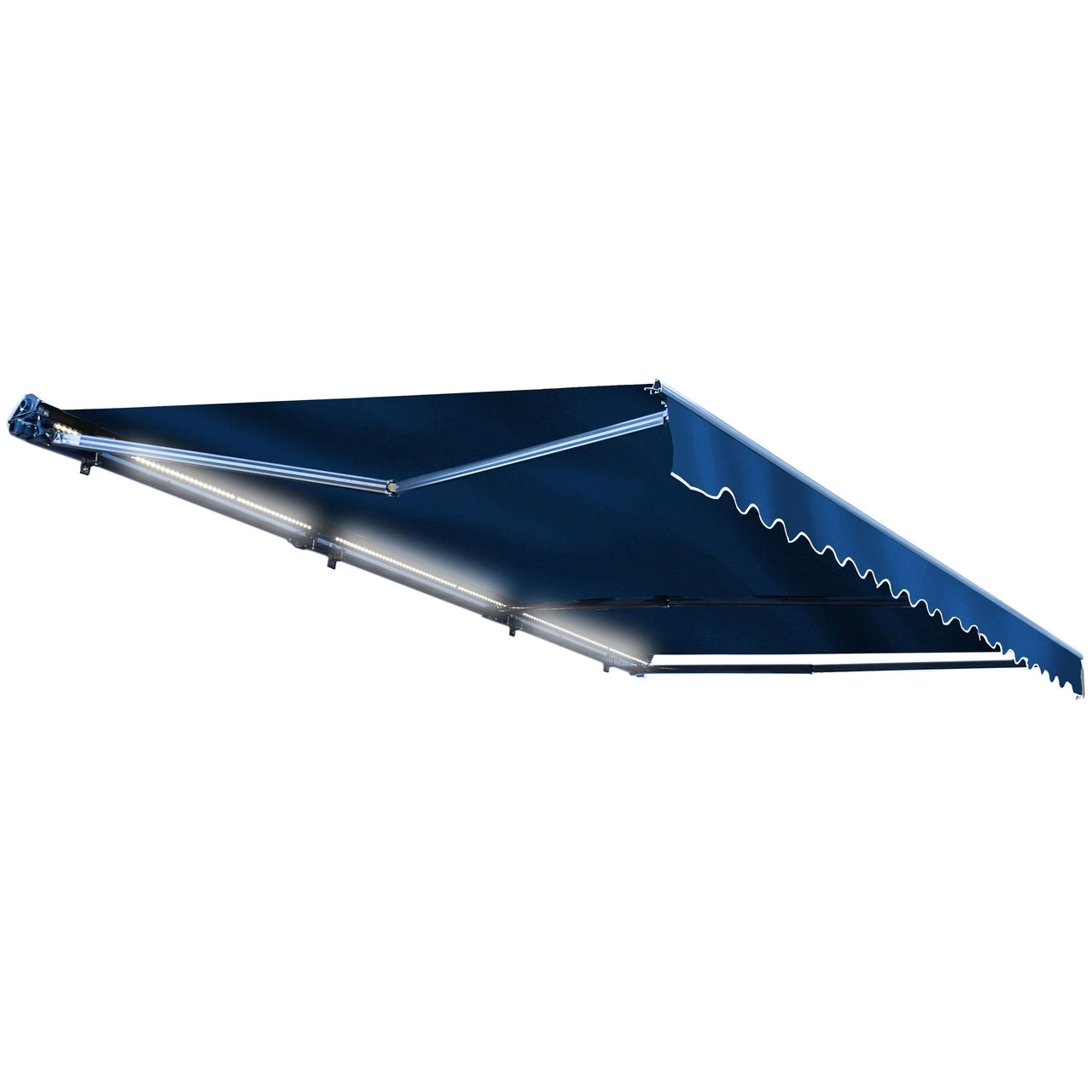 Aleko 16x10 Feet Half Cassette Motorized Retractable LED Patio Awning - Blue Luxury Outdoor Shade for Deck, Garden & Backyard Relaxation