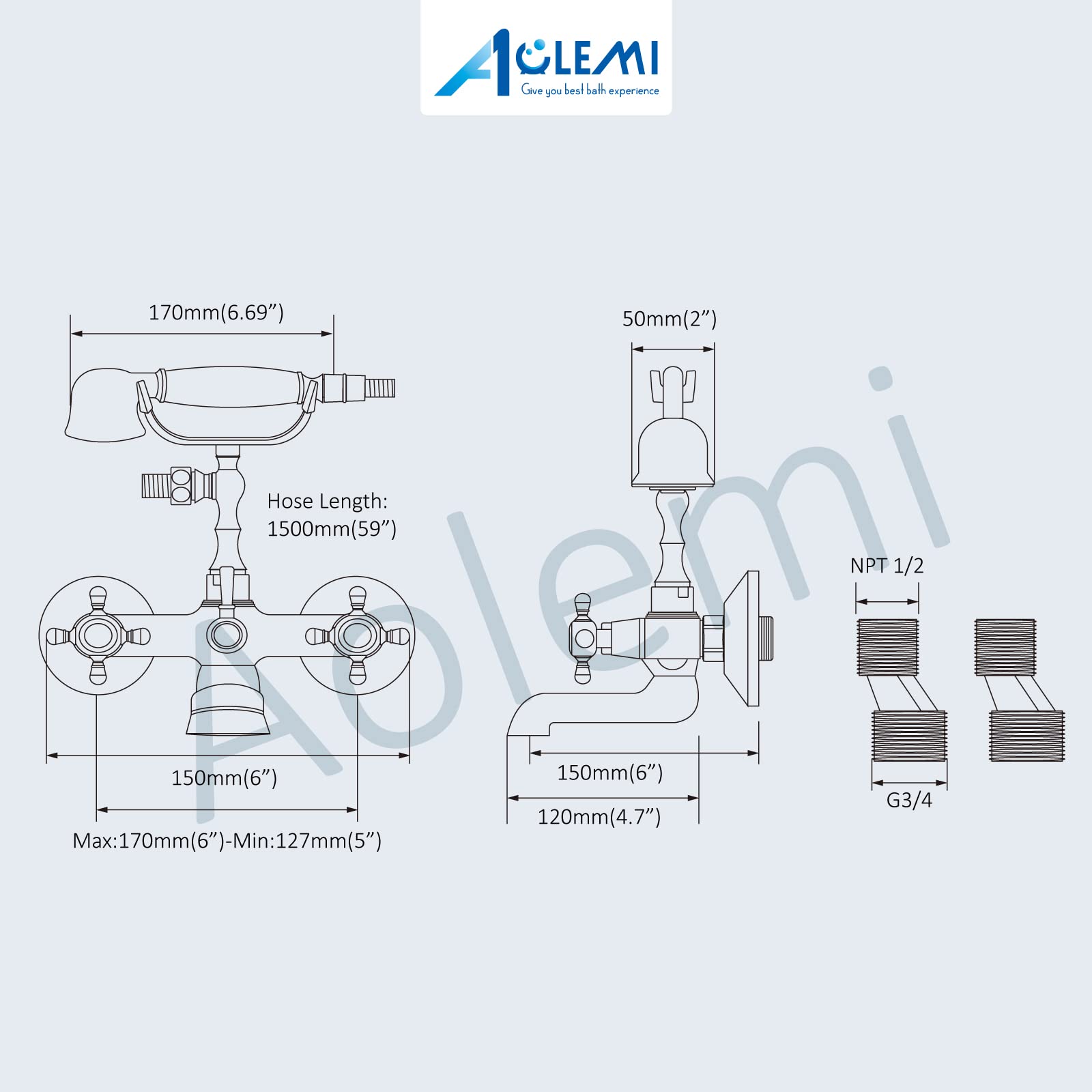 Aolemi Polished Chrome Retrofit Shower System - Matching Bathtub Faucet with Handheld Sprayer, Wall Mount Showerhead - Perfect for Bathroom Renovation & Modern Home Upgrade