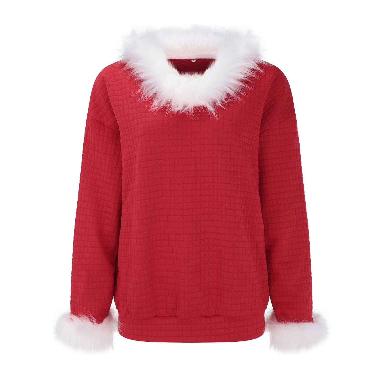 Women's Waffle Knit Christmas Sweater with Faux Fur Trim - Oversized Holiday Hoodie Pullover & Tunic Top for Cozy Winter Outfits | Perfect for Christmas Parties, Family Gatherings & Festive Photo Shoots