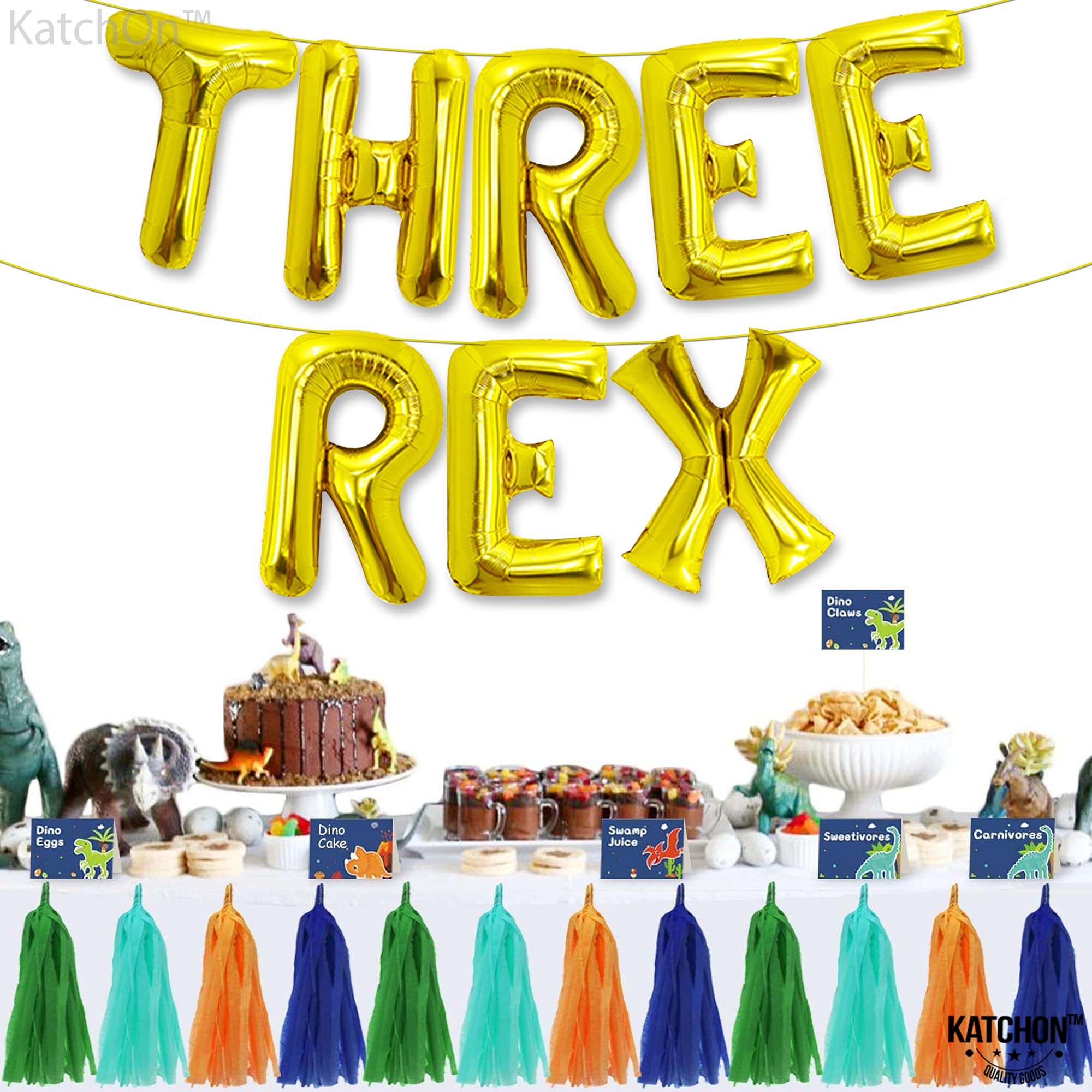 KatchOn 16 Inch Gold T-Rex Balloons - Dinosaur Birthday Party Decorations for Kids, Jurassic Theme Party Supplies | Perfect for Dino Themed Birthday, Baby Shower & Classroom Decor