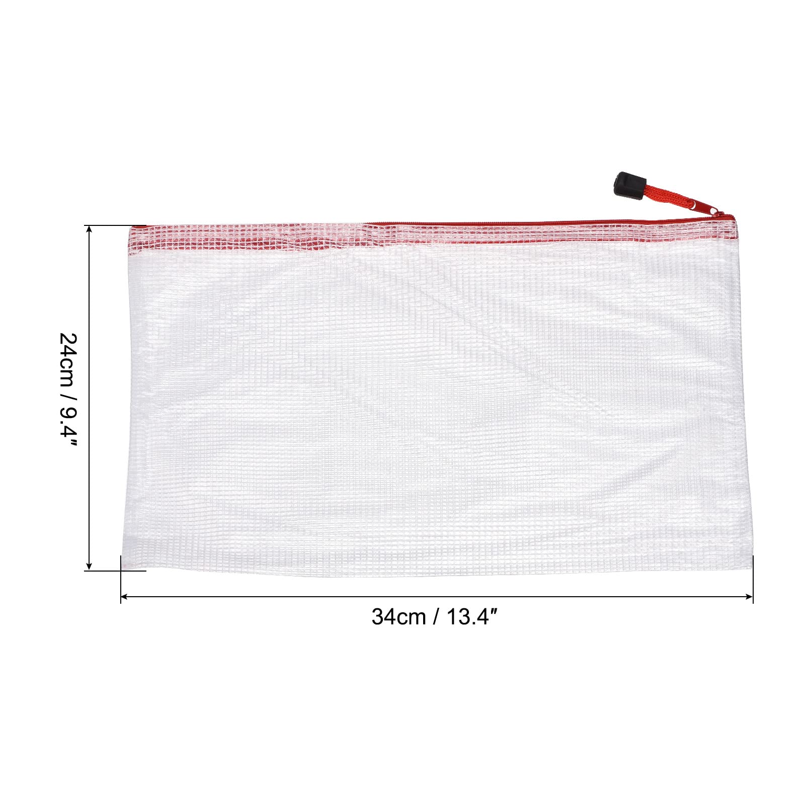 MECCANIXITY Mesh Zipper Bags A4 Size - 12 Pack Red Plastic Document Organizer with Secure Zip Closure for Office, School, Travel & Home Storage | Waterproof File Pouch for Papers, Receipts & Important Documents