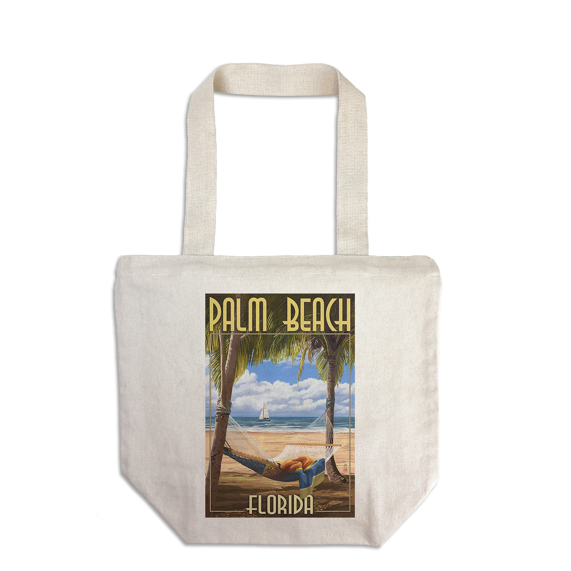 Lantern Press Palm Beach Florida Tote Bag - 100% Cotton Canvas Reusable Shopping Bag with Tropical Palms & Hammock Design - Perfect for Beach Trips, Groceries & Eco-Friendly Lifestyle