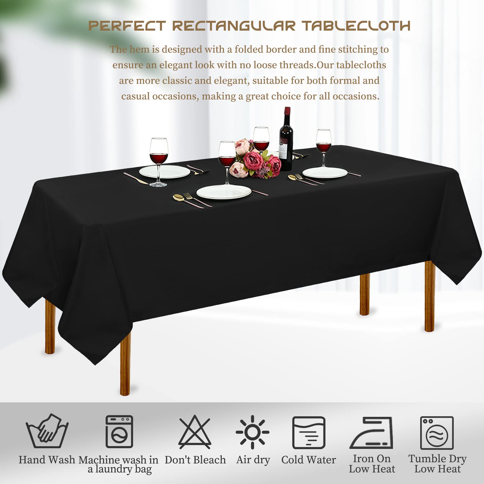 4 Pack Black Tablecloth 60 x 102 Inch - Wrinkle Resistant Washable Polyester Table Cover for 6 Foot Tables | Perfect for Weddings, Dining, Buffet Parties, Camping & Outdoor Events