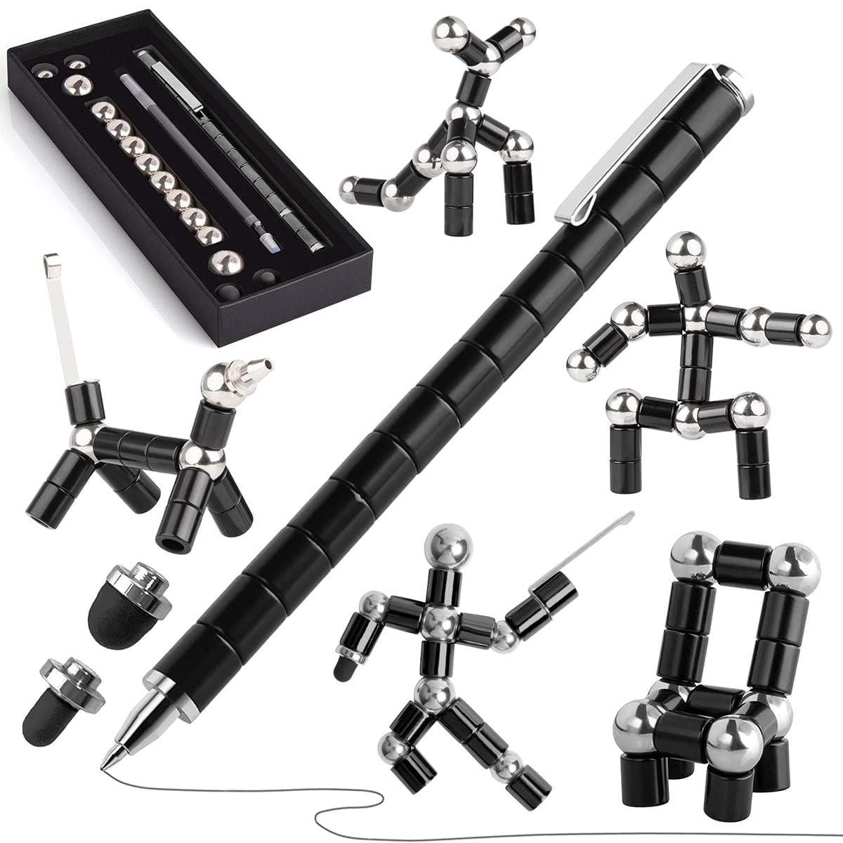 Magnetic Fidget Pen - Deformable Magnet Writing Toy with Stress Relief Function, Multifunctional Crushmetric Switch Strato Pen for Office, School & Anxiety Relief - Perfect Gift for Friends & Adults (Black)