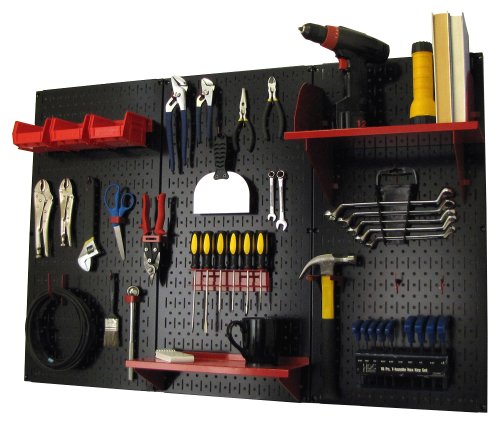 Black Pegboard with Red Accessories