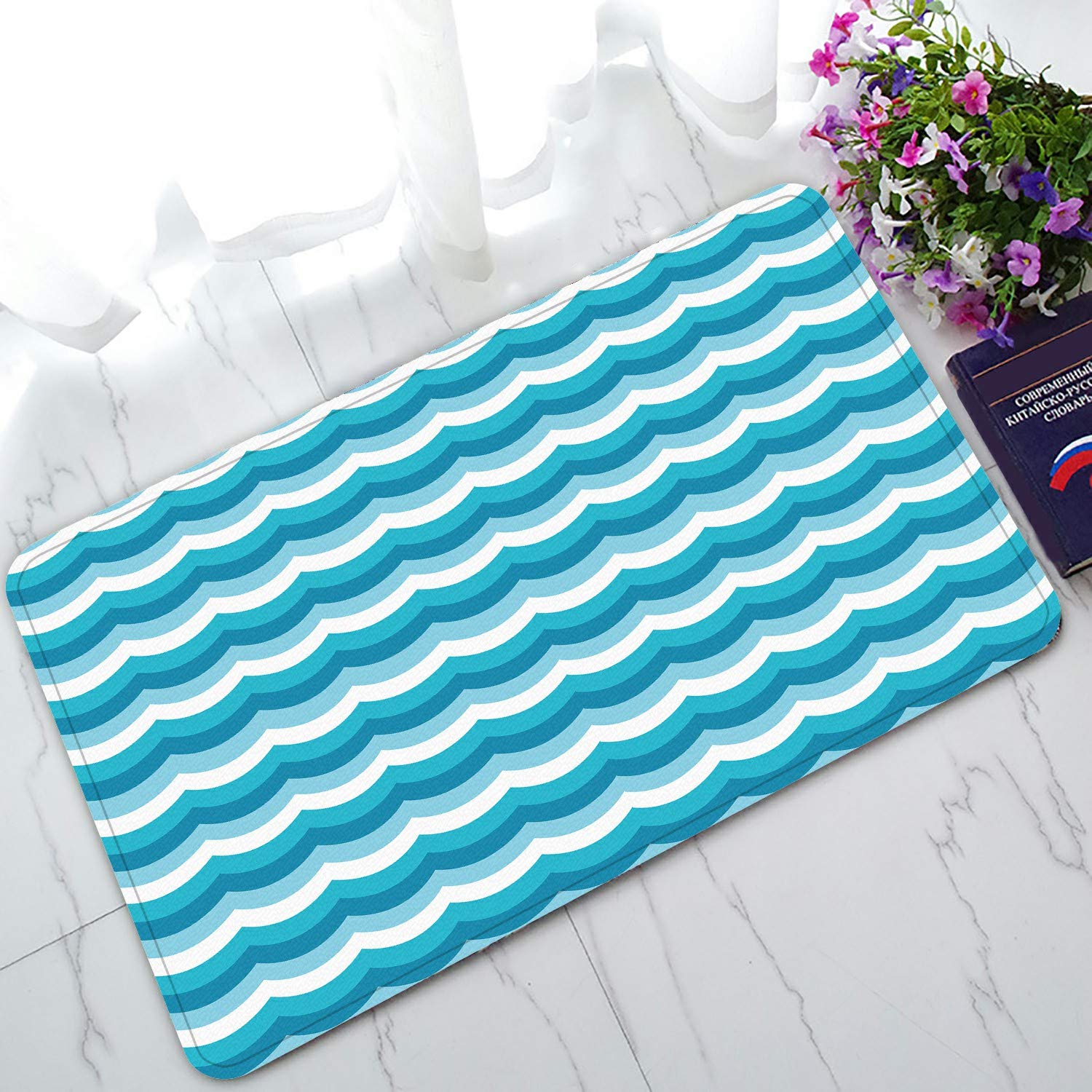 ECZJNT Blue Wave Welcome Doormat - Non-Slip Bath Rug & Entrance Floor Mat 30x18 Inch - Perfect for Front Door, Bathroom, and Patio Decor