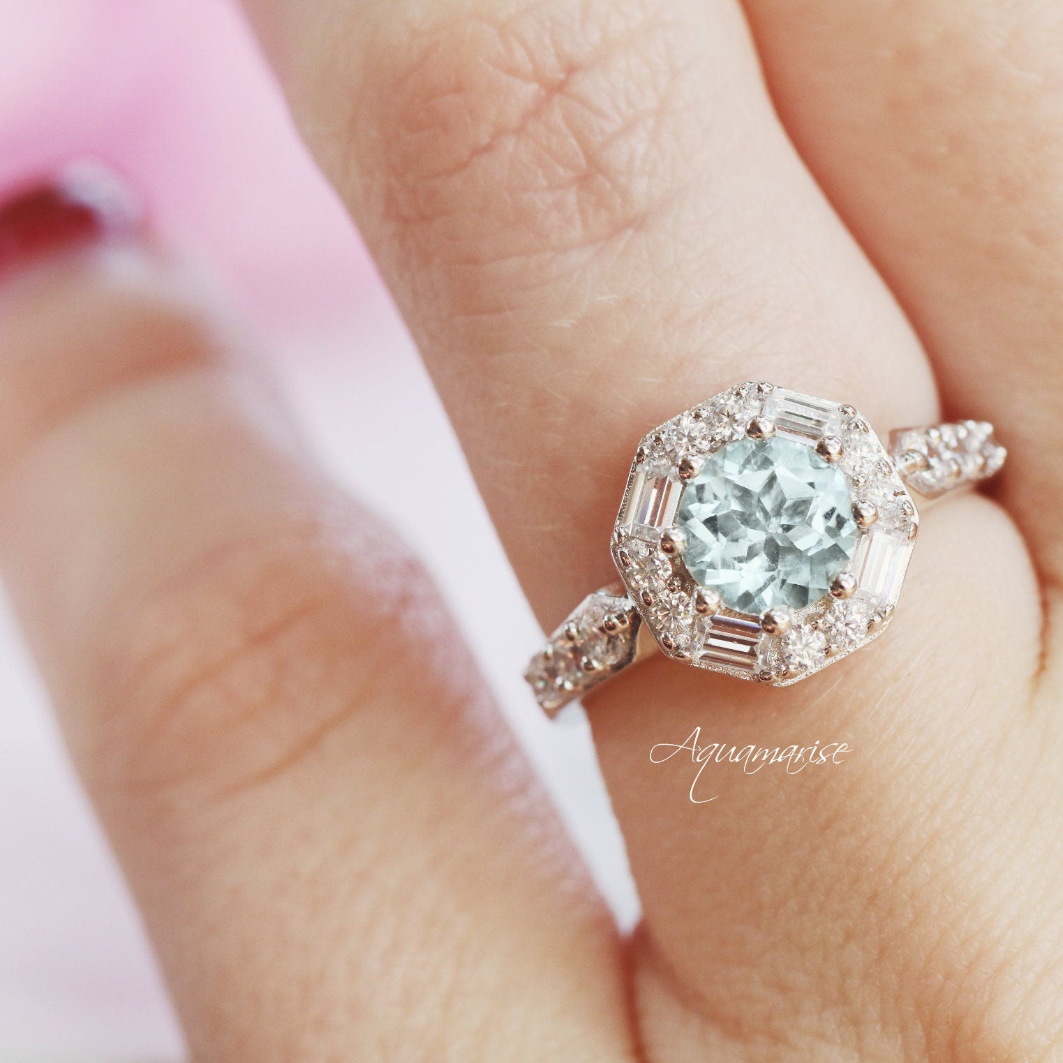 Hexagon Aquamarine Ring for Women - Sterling Silver 925 Jewelry, Elegant Birthstone Gift for March, Perfect for Engagement, Anniversary & Everyday Wear
