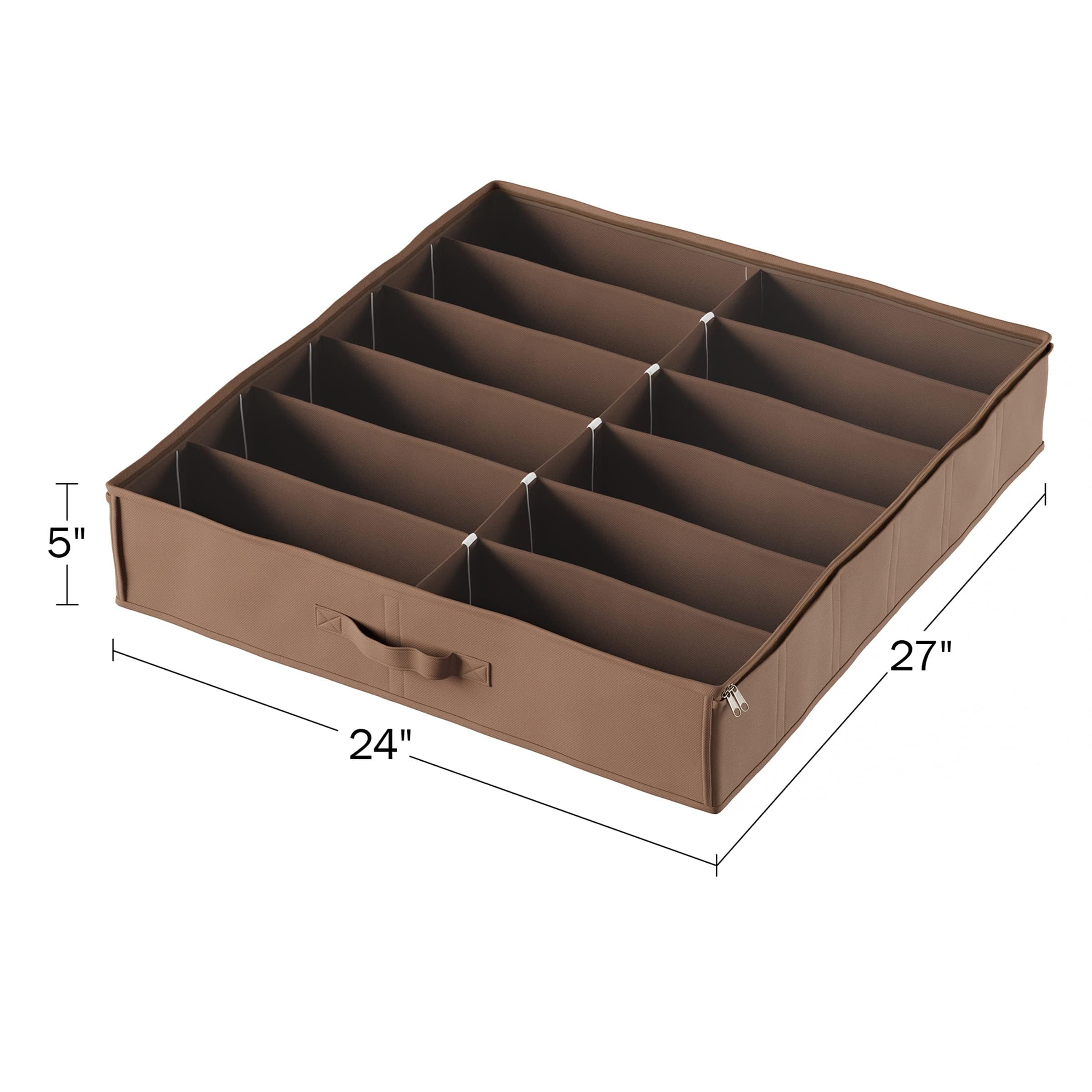 Under Bed Shoe Storage Organizer - Set of 4 Clear Zippered Shoe Boxes Holds 12 Pairs Each - Space Saving Closet & Bedroom Organization Solution by Everyday Home (Brown) - Perfect for Small Spaces, Dorm Rooms & Seasonal Shoe Storage