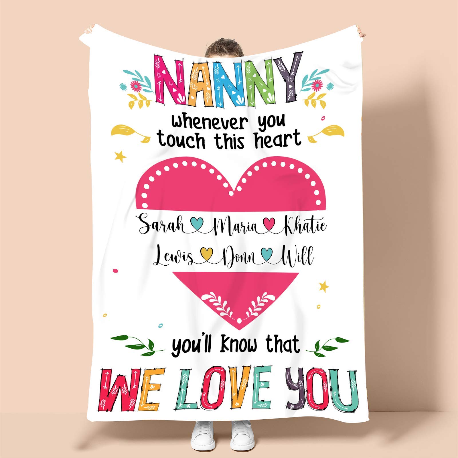 Personalized Fleece Blanket - Custom Nanny Blanket with Heart Design | Soft & Cozy Gift from Grandkids for Mimi & Nana | Perfect for Cuddling, Home Decor & Heartwarming Gifts