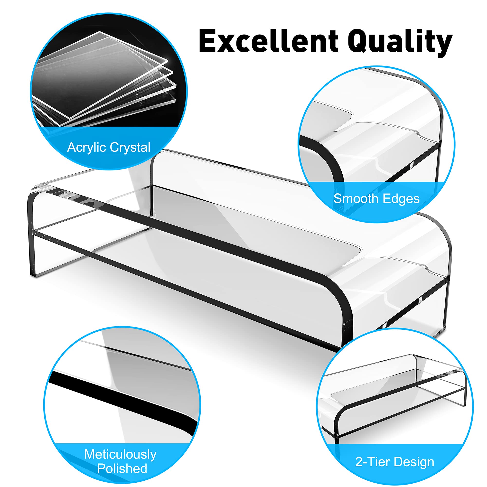 AboveTEK Premium 20 Inch Large Monitor Riser with 2-Tier Acrylic Stand - Ergonomic Computer Desk Organizer for Home Office, Workstation & Gaming Setup