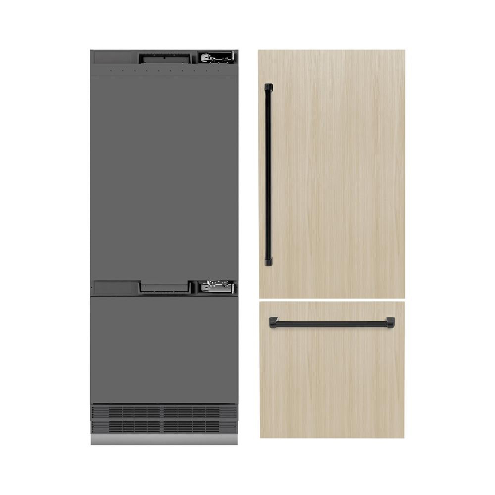 ZLINE GRBIVZ 30 MB 30-Inch Built-In Bottom Freezer Refrigerator - 16.1 cu.ft Capacity, Panel Ready, Water Dispenser & Ice Maker, Graphite Gray Interior with Matte Black Accents - Perfect for Modern Kitchens and Open-Concept Homes