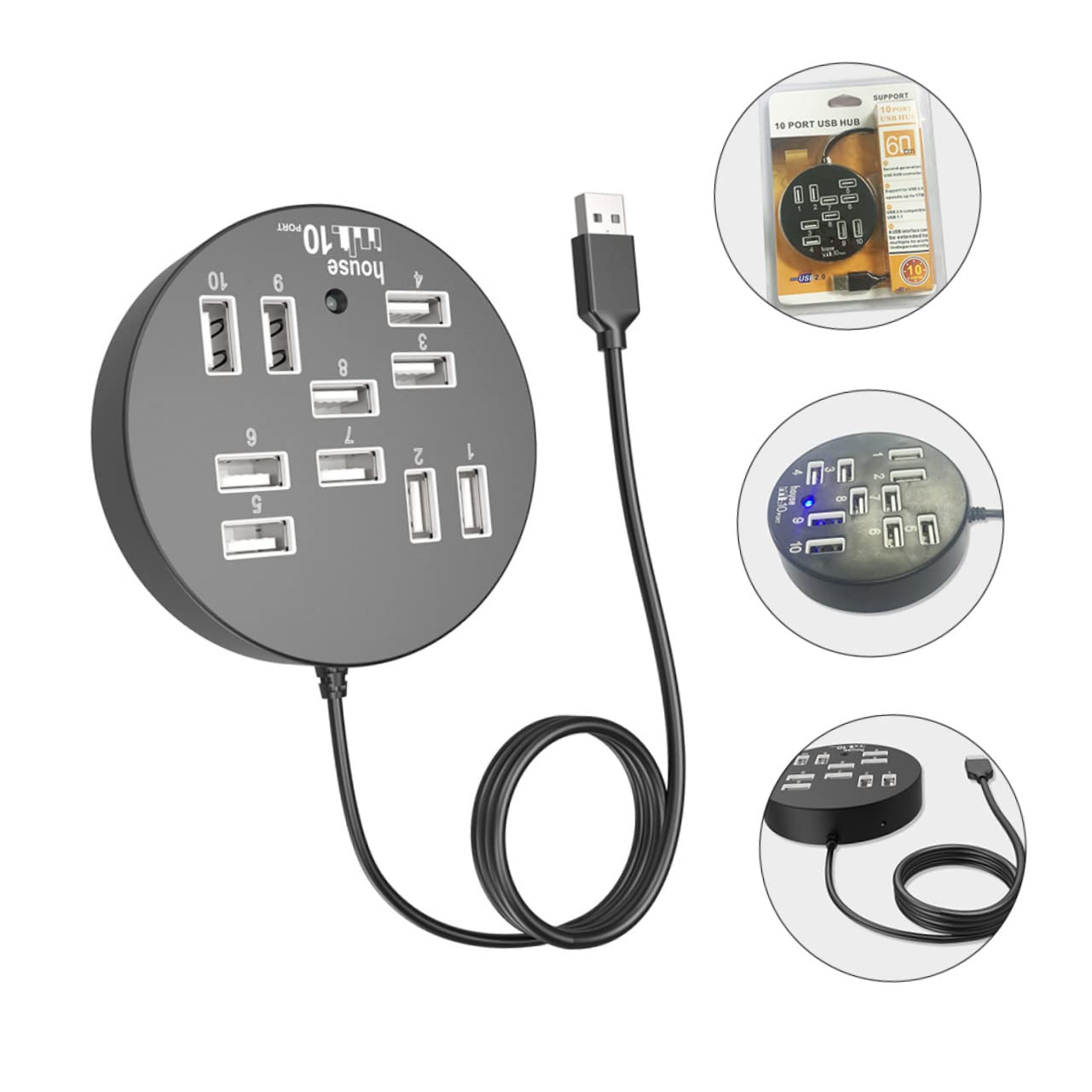 HOMSFOU 4-Port USB Hub Splitter for Laptop - High-Speed USB 2.0 Extension with Round Plastic Connector - Perfect for Home Office, Online Classes & Multi-Device Charging