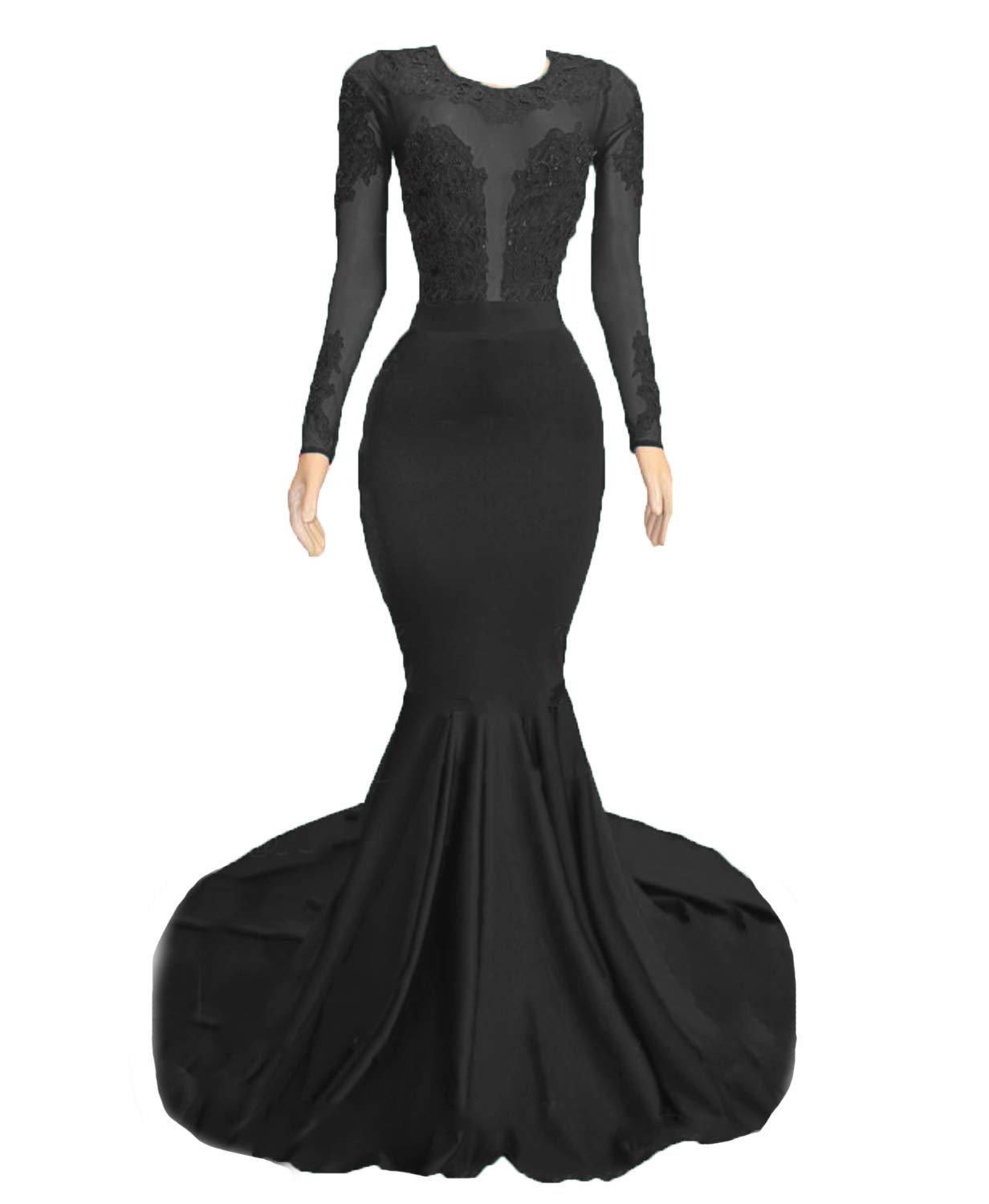 Graceprom Women's Elegant Satin Lace Long Sleeve Mermaid Maxi Prom Dress for Formal Parties, Evening Gala & Special Occasions