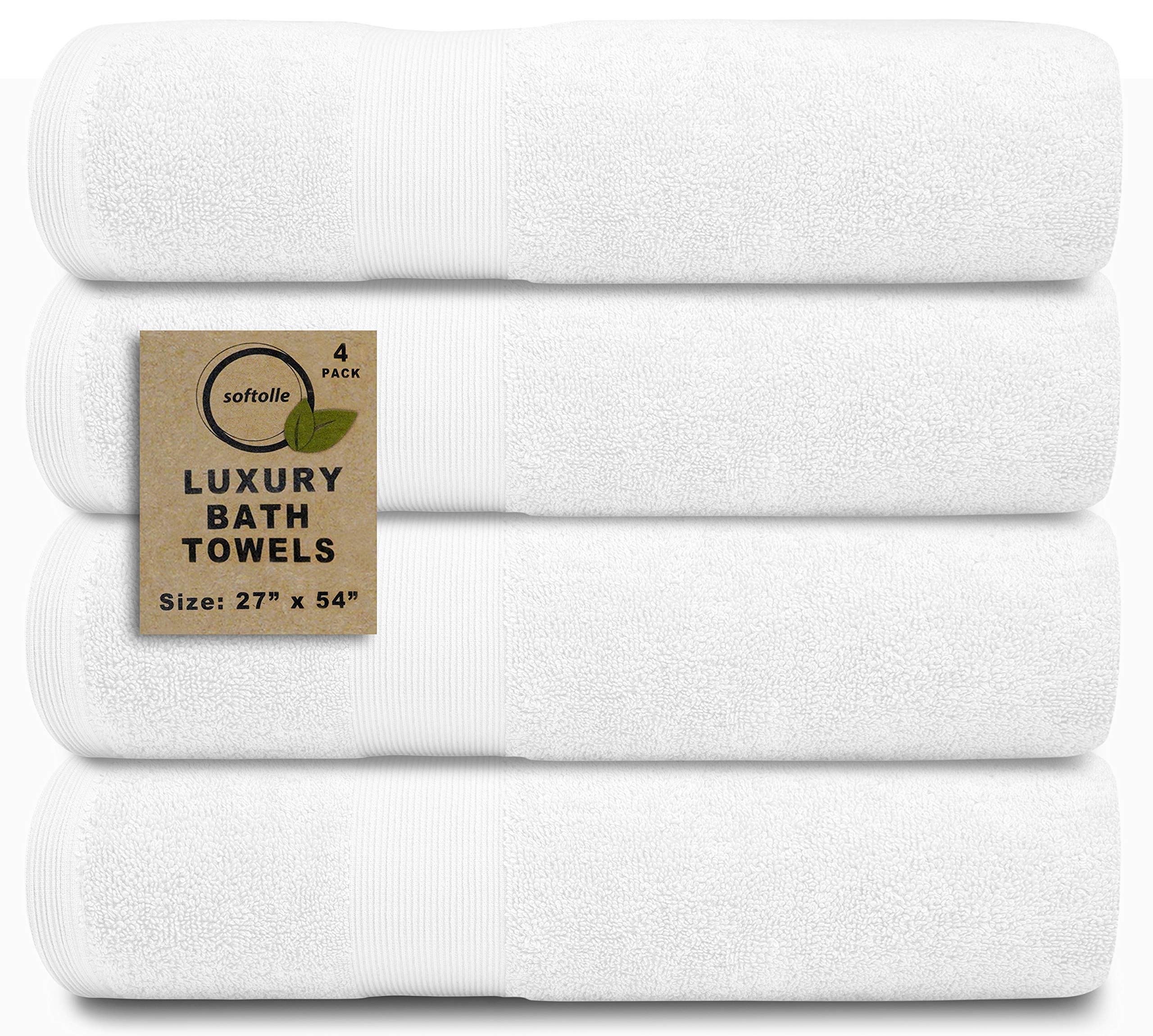 Softolle 100% Organic Cotton Luxury Bath Towels Set of 4 - Ultra Soft & Highly Absorbent 27x54 Inch Bathroom Towels - Eco Friendly White Towels for Spa, Hotel & Home Use