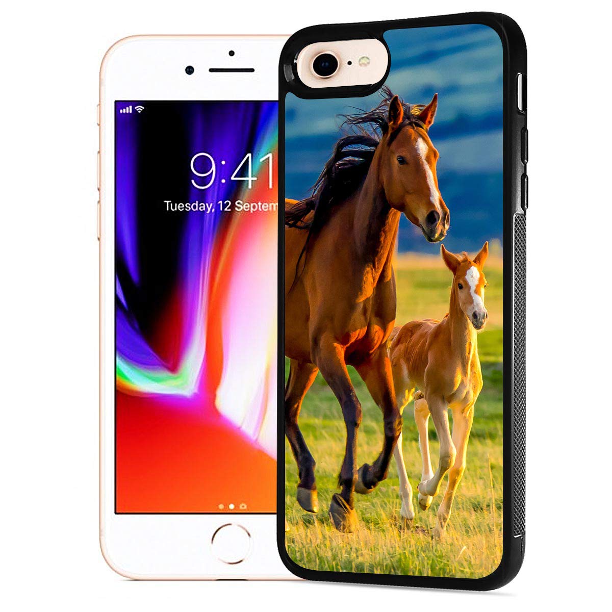 Durable Soft Protective Phone Case for iPhone 8, iPhone 7, iPhone SE 2 (2020) - Horse Pony Design - Shockproof Slim Cover for Everyday Use & Outdoor Activities