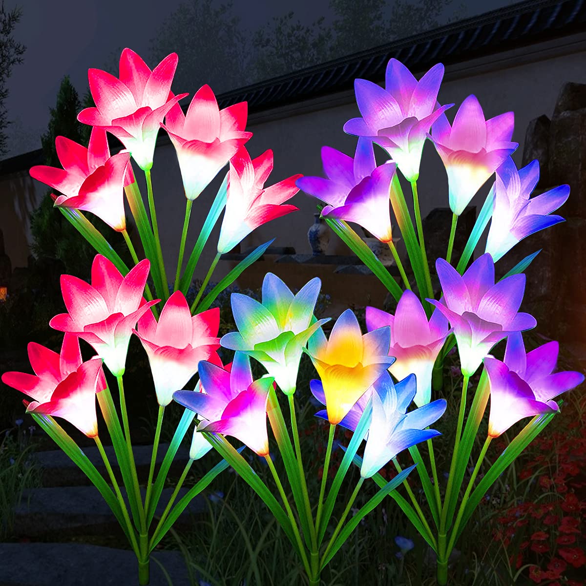 ZYLiWoo 5 Pack Solar Lily Lights - 20 LED Color Changing Solar Powered Garden Flowers, Waterproof Outdoor Solar Lights for Lawn, Yard, Pathway, and Patio Decoration | Perfect for Garden Landscaping, Backyard Lighting, and Evening Ambiance