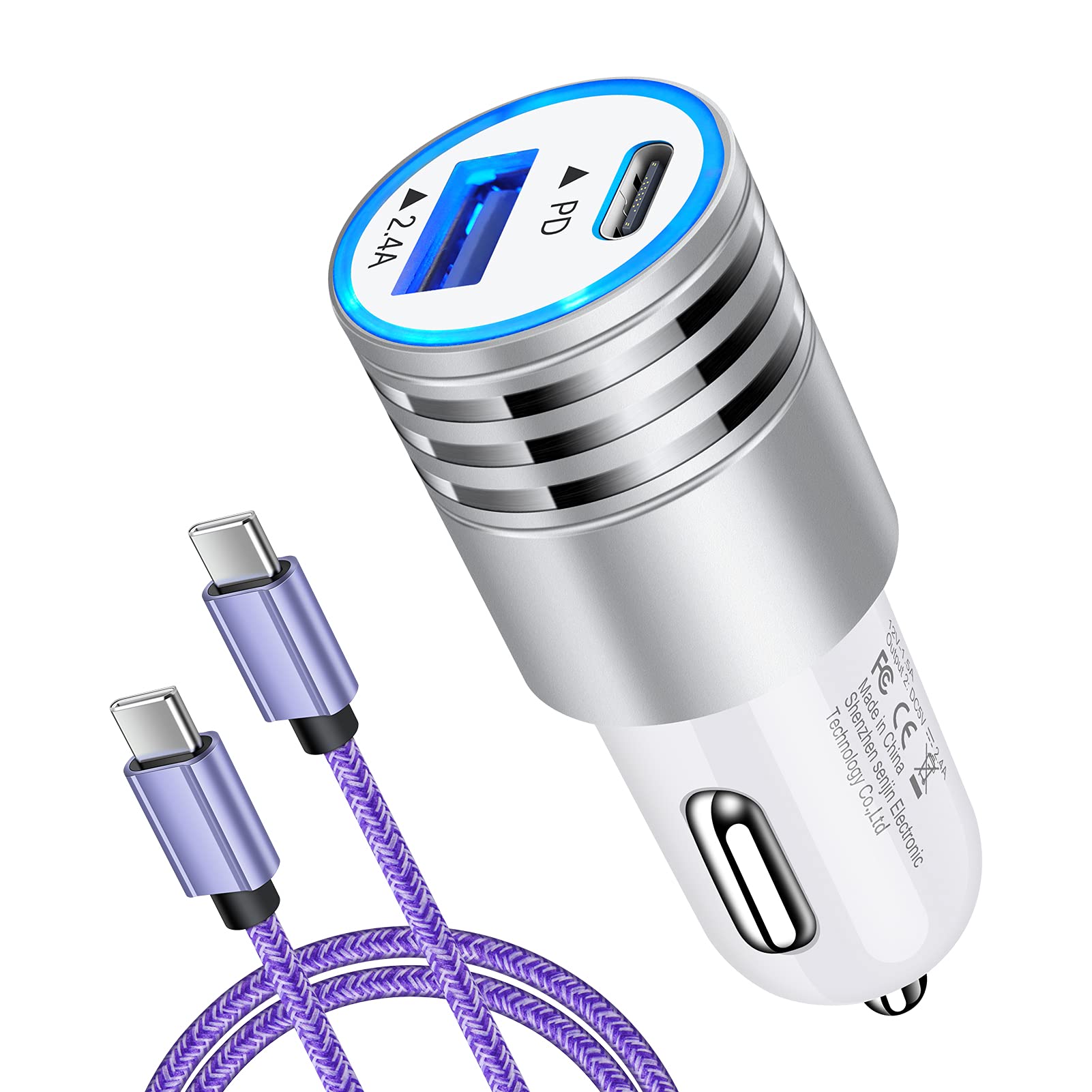 30W USB C Car Charger Fast Charging Adapter for Samsung Galaxy S24/S23/S22/S21 Ultra/Note 20 & iPhone 16 Pro Max/15 Plus - Dual Port PD 3.0 Quick Charge for Road Trips & Daily Commute