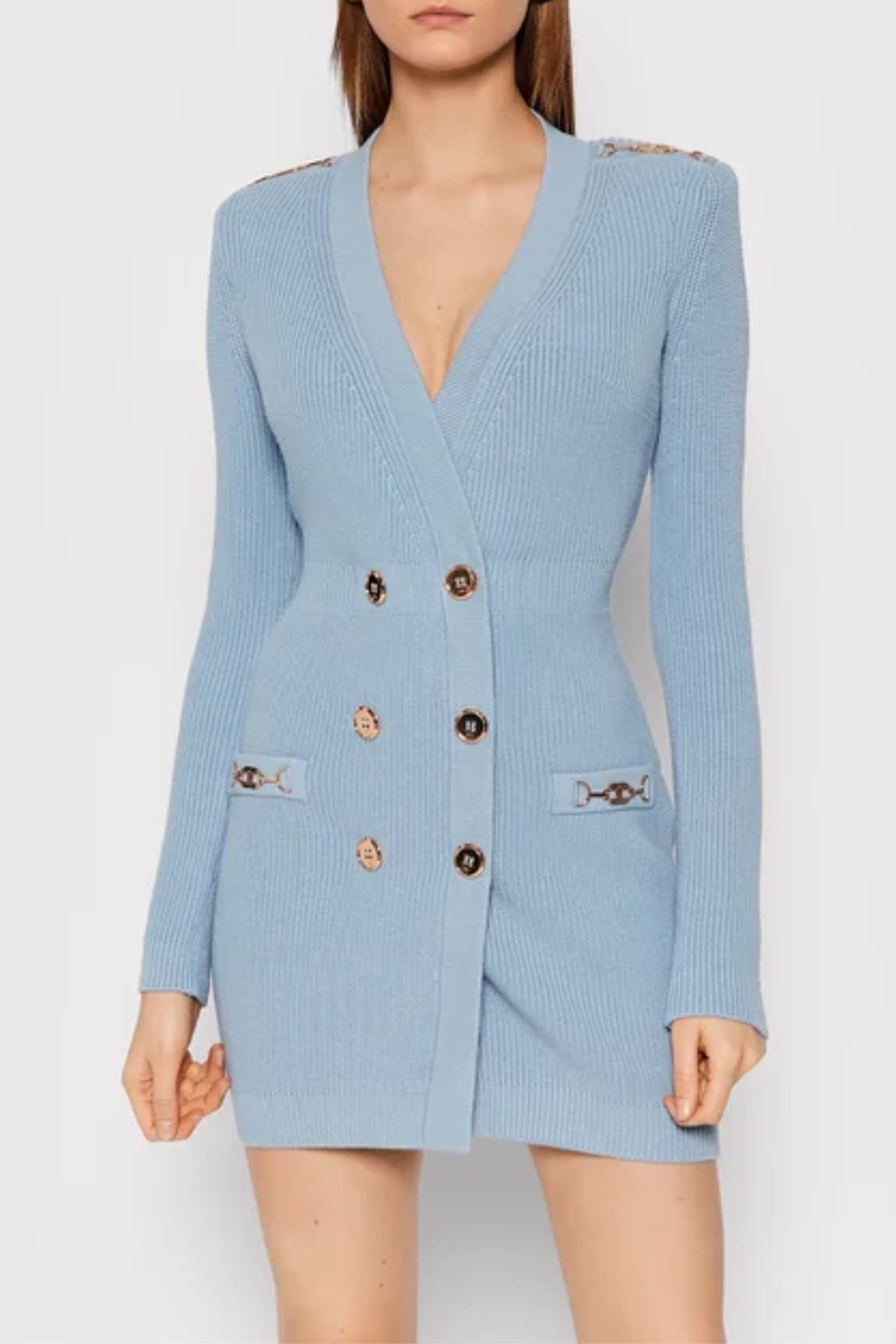 Blue Caroline Knit Mini Dress with Metal Bottom - Perfect for Night Out, Party & Casual Wear
