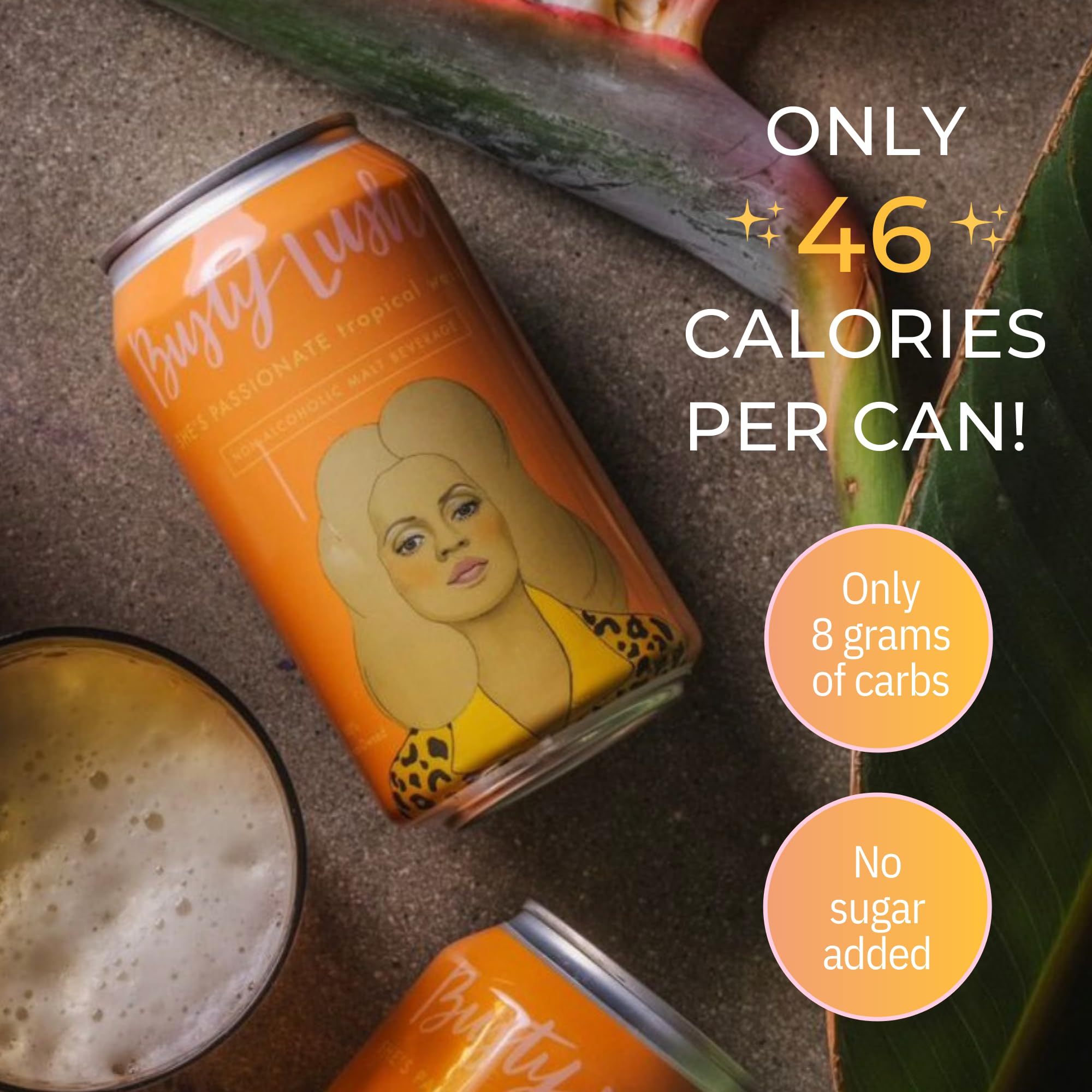 Busty Lush SHE'S PASSIONATE Non-Alcoholic Sour Beer - Low Calorie, No Added Sugar, Craft Brewed Tropical Weisse with Passion Fruit & Dragon Fruit - 12 Pack Cans | Refreshing Alcohol-Free Beverage for Parties, BBQs & Healthy Lifestyle