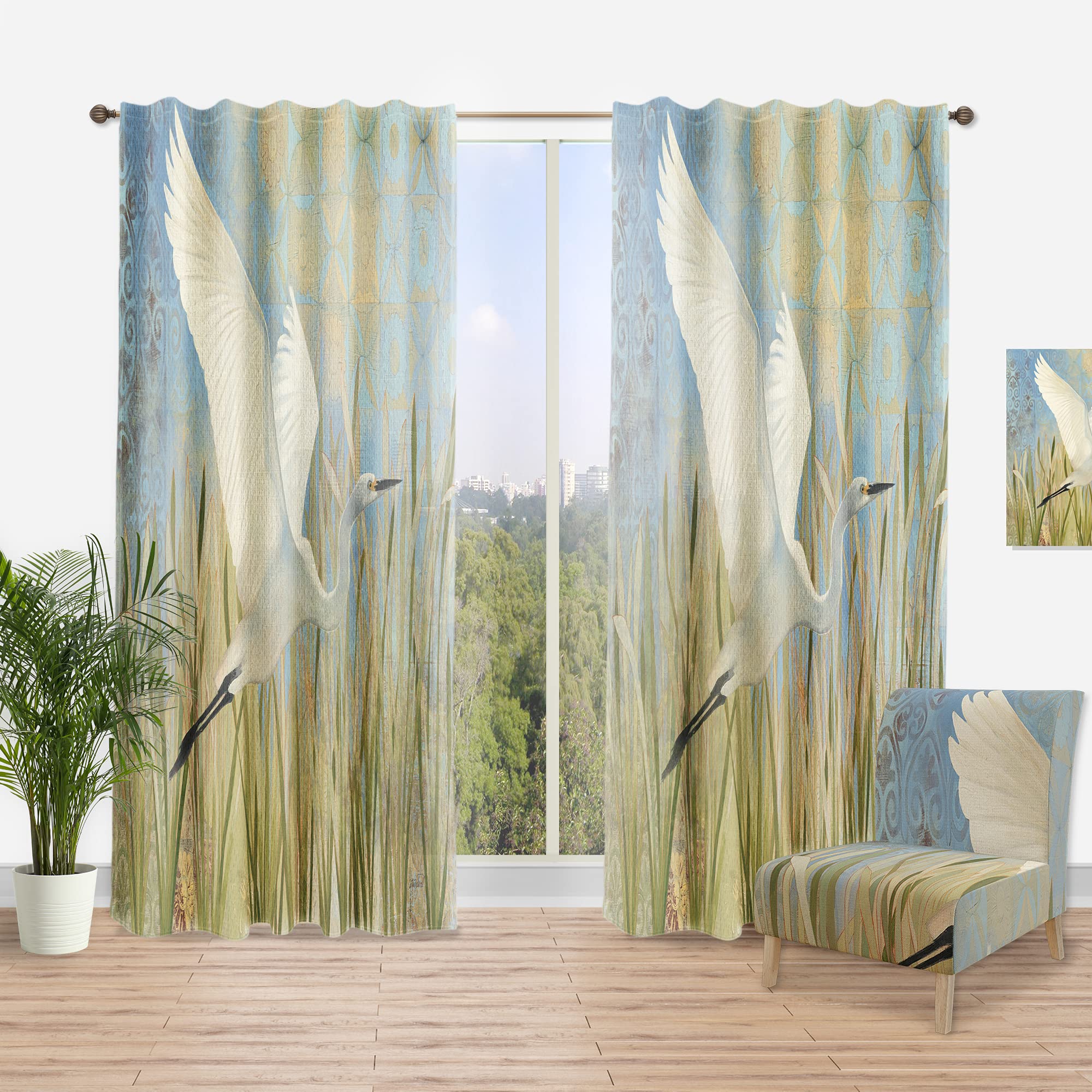 Thermal Insulated Single Panel Curtain - Snowy Egret in Flight VII Design - 52x90 Inches for Bedroom & Living Room - Energy Saving & Blackout Drapes for Home Decor