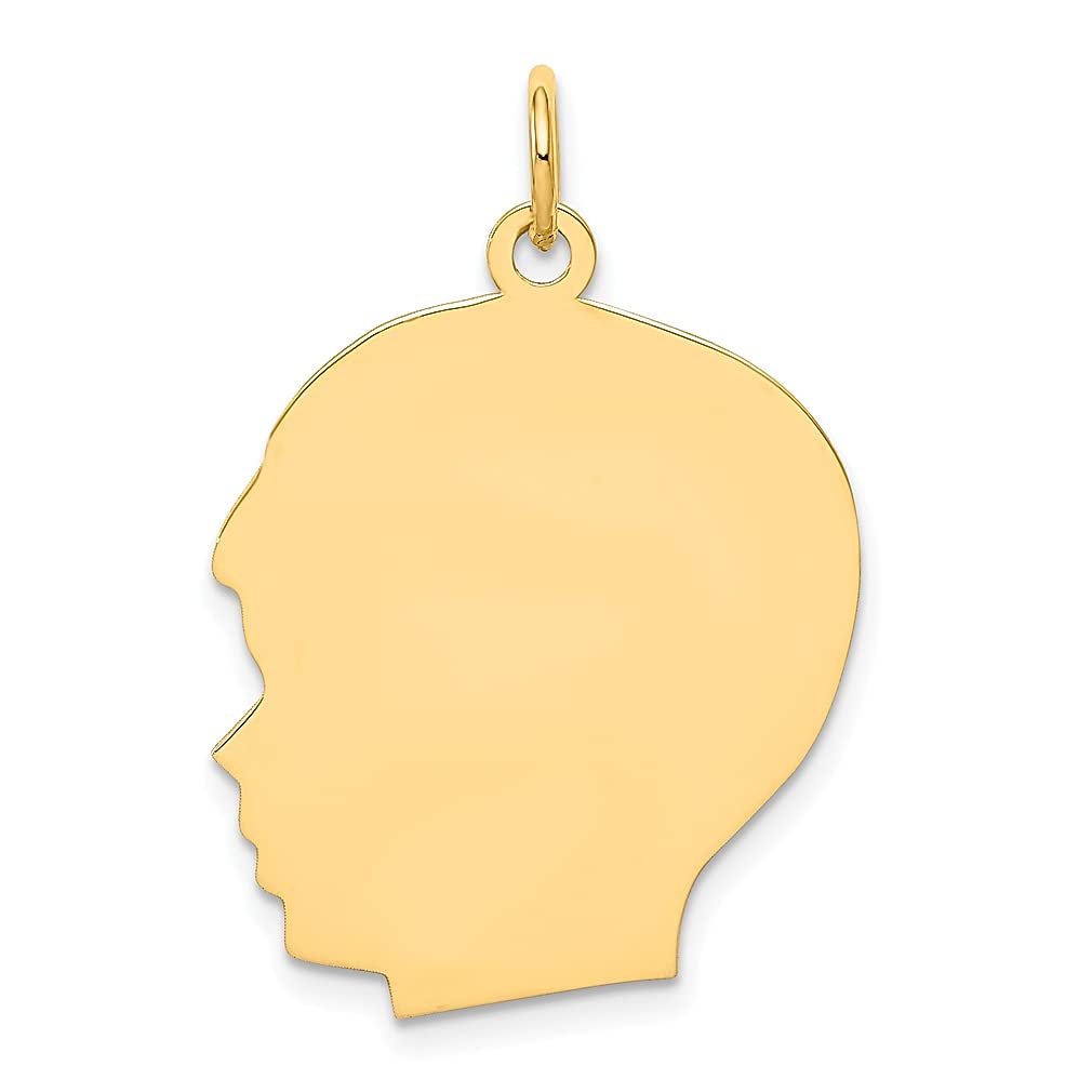 10K Yellow Gold Engravable Boy Head Charm Necklace Pendant - .013 Gauge Facing Left Baby Disc Jewelry for Women, Fine Jewelry Gift for Her - Perfect for Baby Showers, Christenings & Mother's Day Gifts