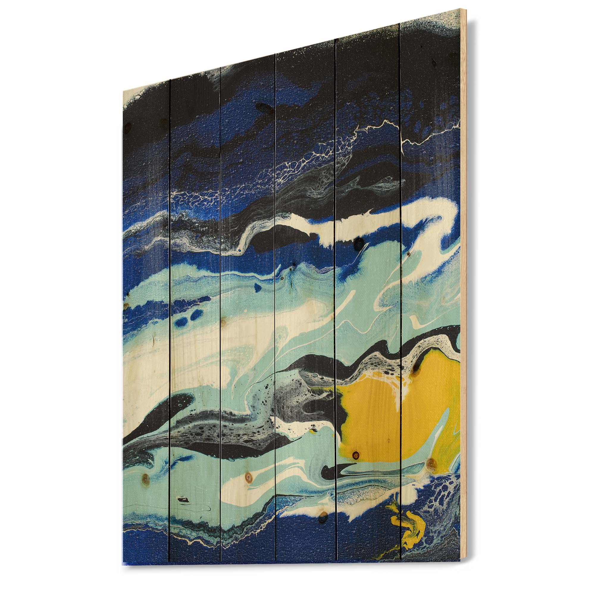 Abstract Composition in Yellow and Blue VIII - Modern Wood Wall Art Decor, Large Contemporary Wood Wall Panels Printed on Natural Pine - Perfect for Living Room, Bedroom, Office & Home Decor