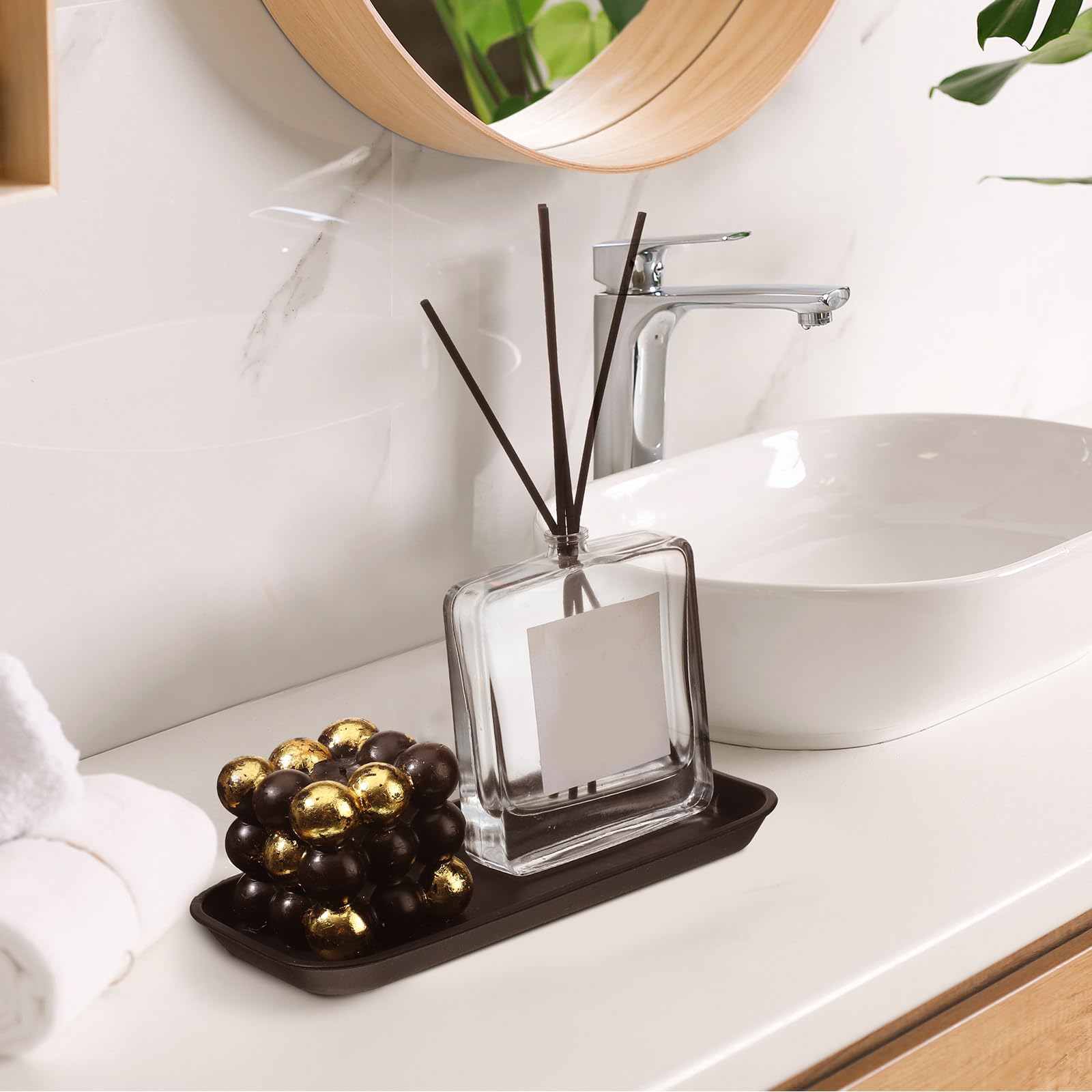 6-Piece Silicone Bathroom Vanity Trays Set - Multifunctional Counter Organizer for Bathroom, Kitchen & Desk - Decorative Storage in Black, White & Gray - Perfect for Makeup, Jewelry & Essentials